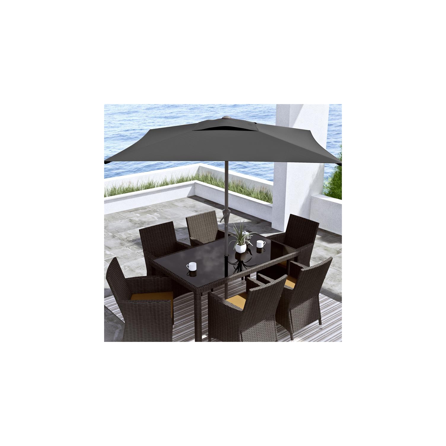 CorLiving Square Tilting Black Fabric Patio Umbrella with Base