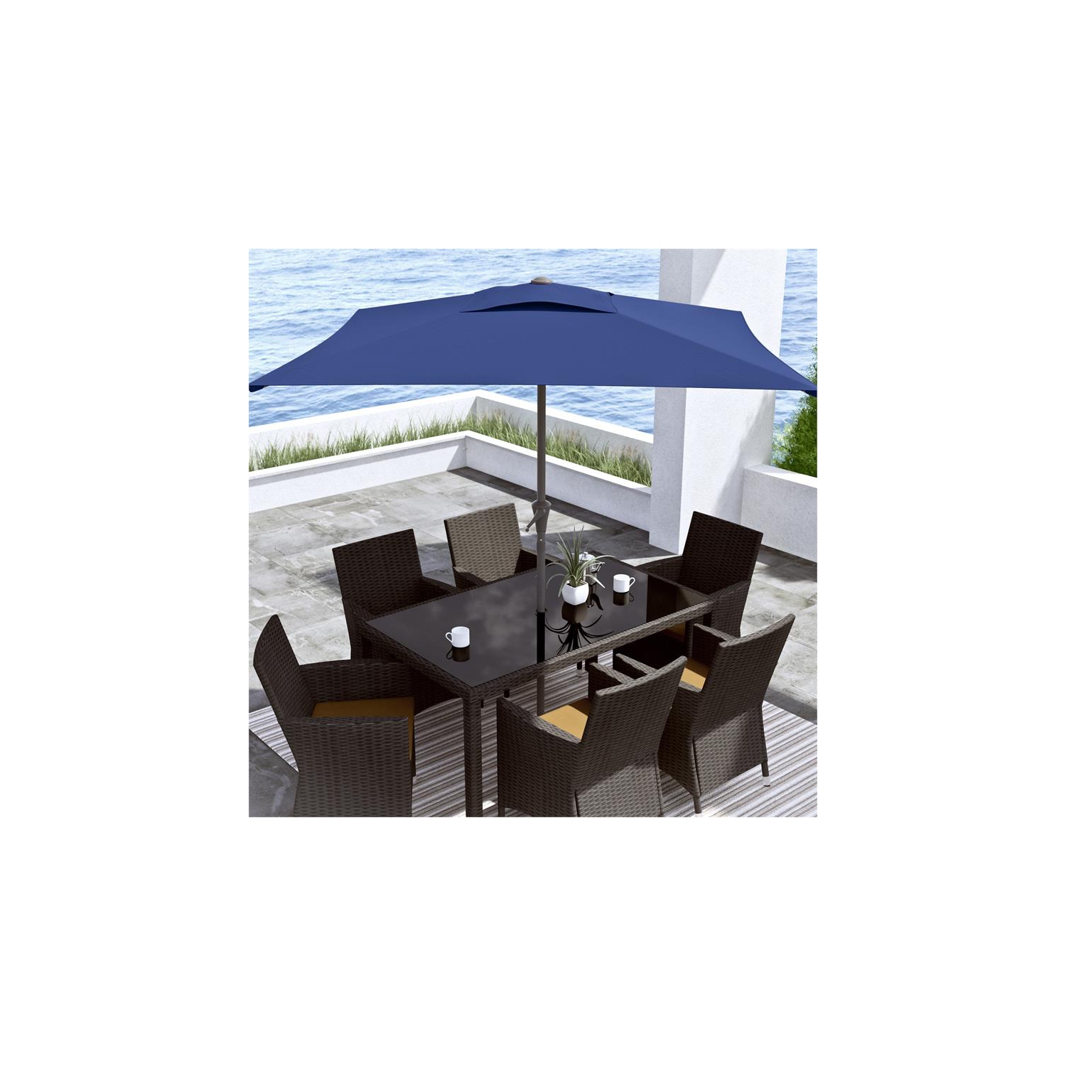 CorLiving Square Tilting Cobalt Blue Fabric Patio Umbrella with Base