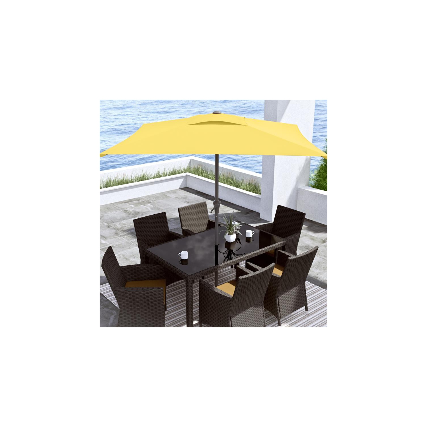 Parasol de patio carré inclinable en tissu jaune avec base de CorLiving
