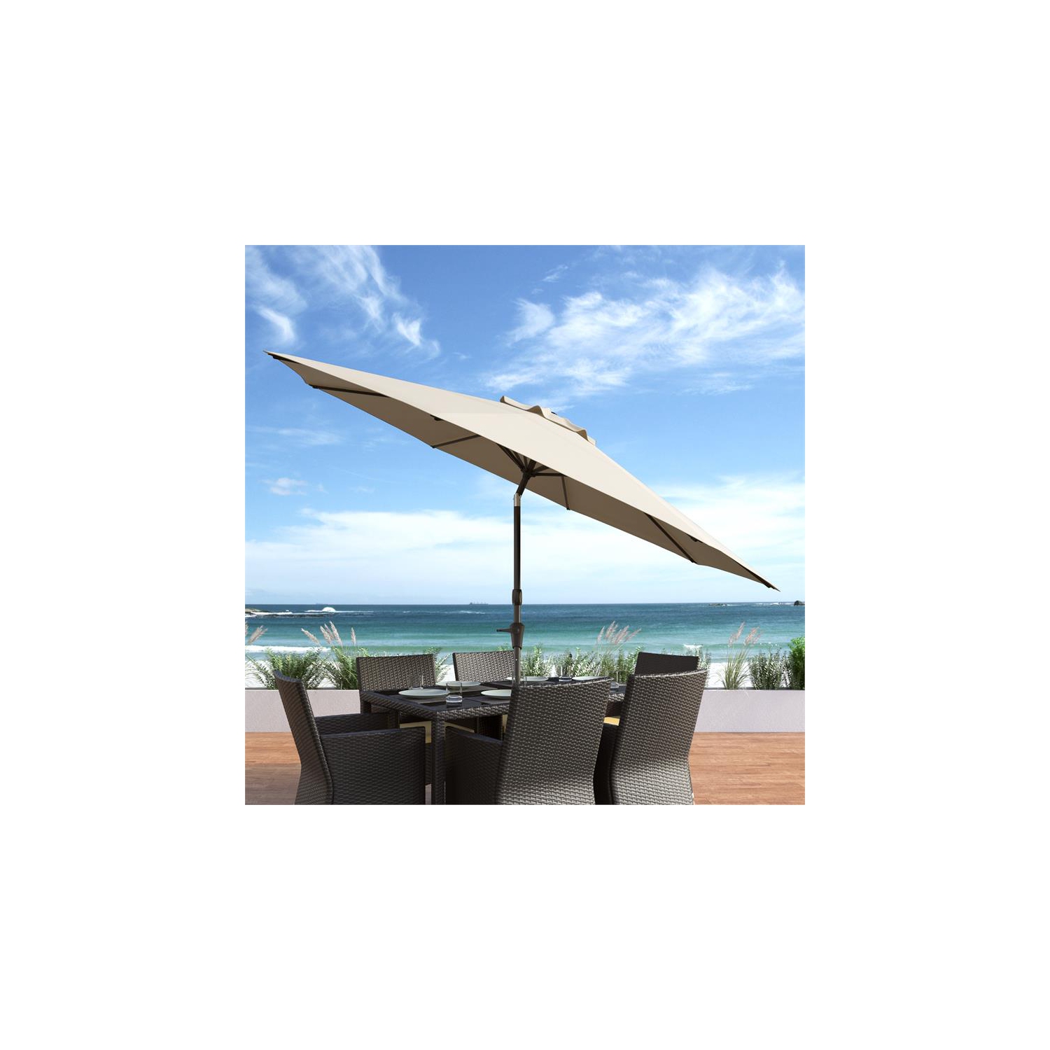 CorLiving 10ft Wind Resistant Tilting Warm White Fabric Patio Umbrella and Base