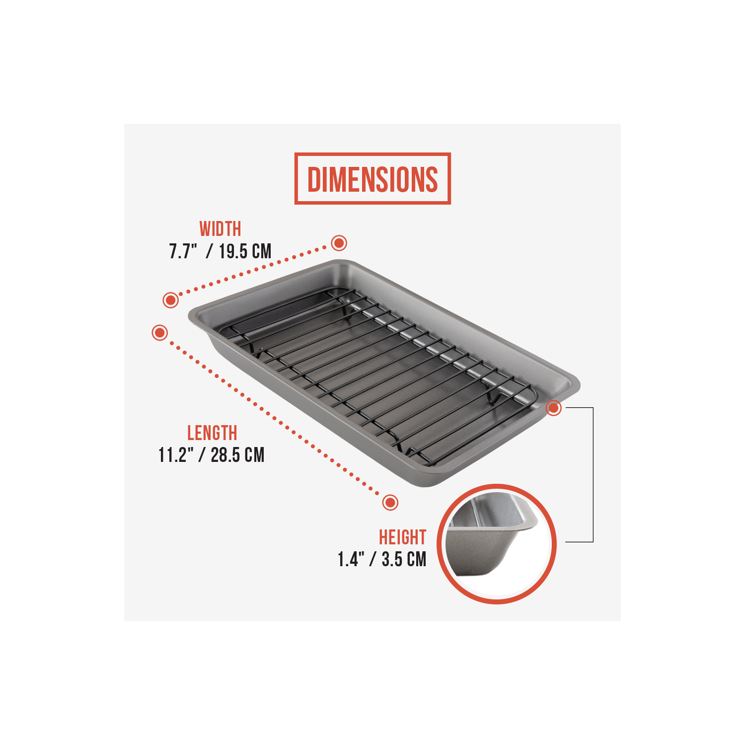 Chef Pomodoro Non-stick Carbon Steel Small Roasting Pan with Rack, Countertop Oven Roaster, 11 x 7.7 Inches, Heatproof up to 450 F/ 232 C, Petite