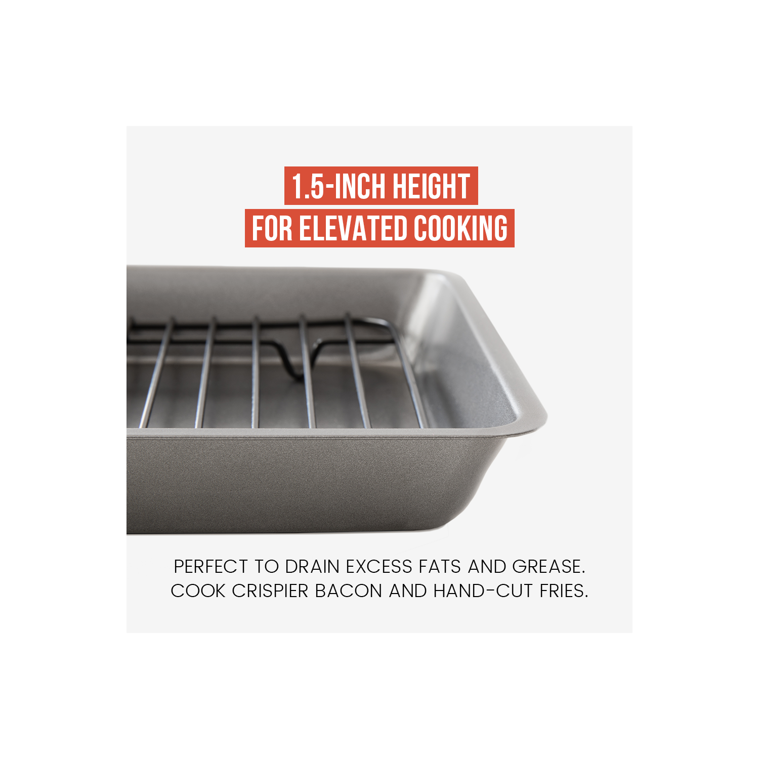 Chef Pomodoro Non-stick Carbon Steel Small Roasting Pan with Rack, Countertop Oven Roaster, 11 x 7.7 Inches, Heatproof up to 450 F/ 232 C, Petite