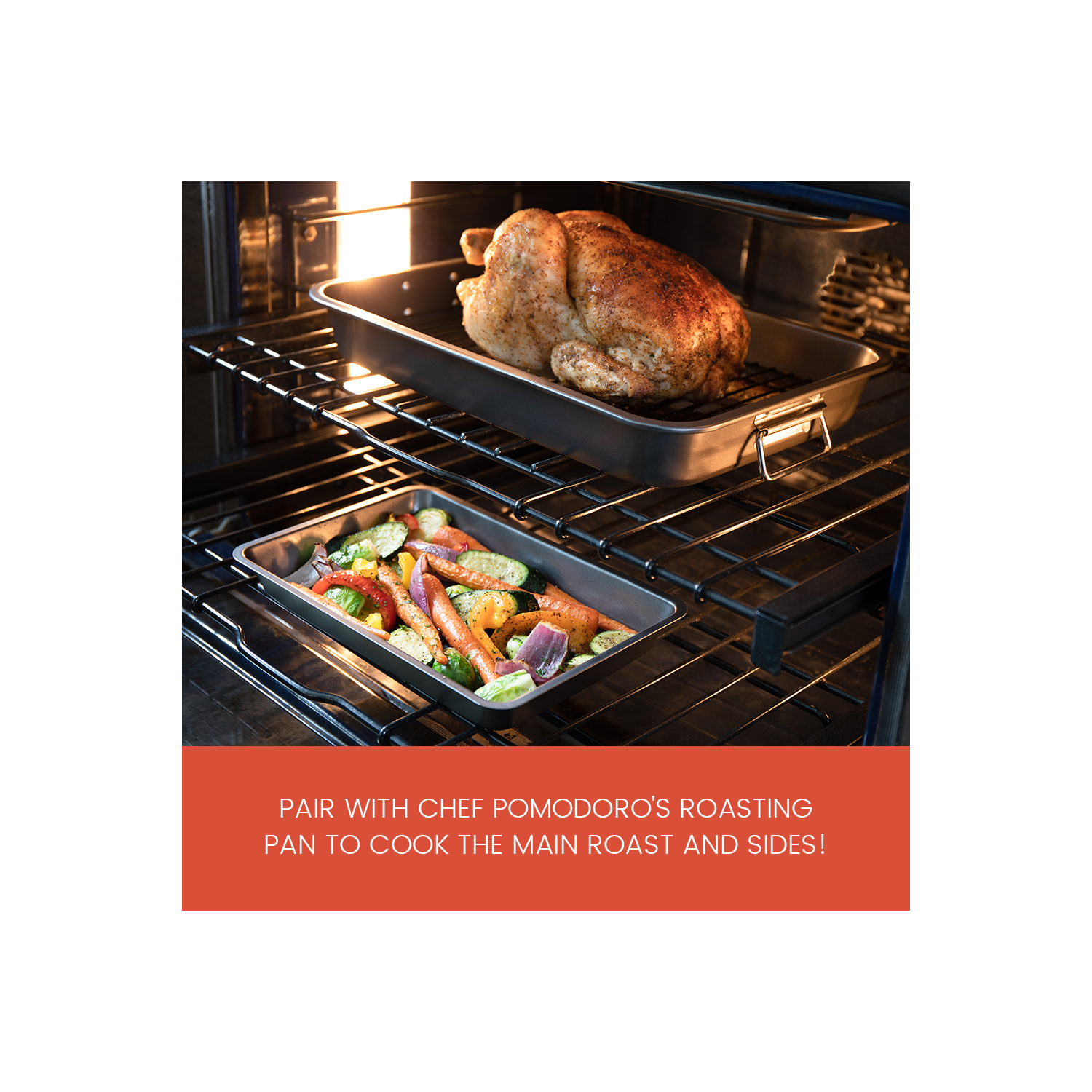 Chef Pomodoro Non-stick Carbon Steel Small Roasting Pan with Rack, Countertop Oven Roaster, 11 x 7.7 Inches, Heatproof up to 450 F/ 232 C, Petite