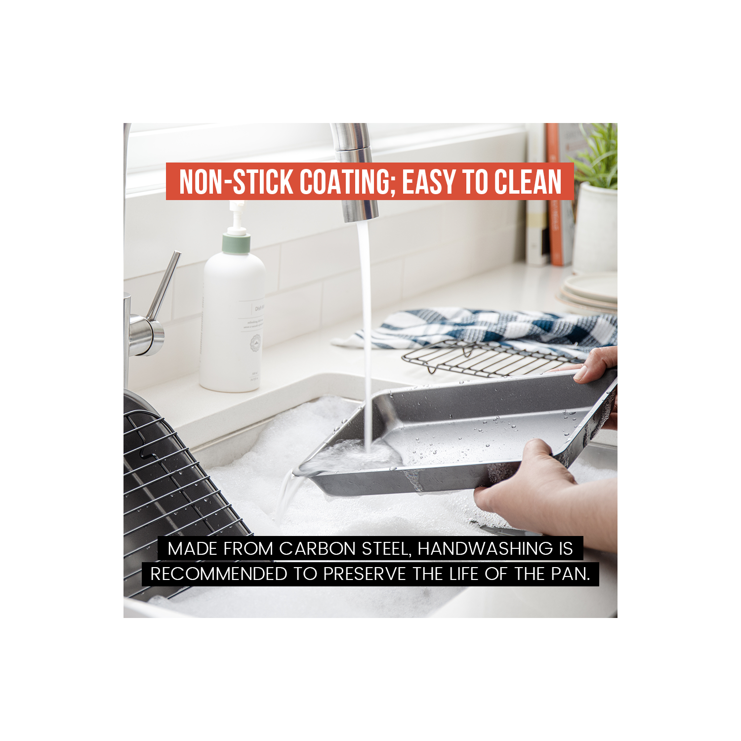 Chef Pomodoro Non-stick Carbon Steel Small Roasting Pan with Rack, Countertop Oven Roaster, 11 x 7.7 Inches, Heatproof up to 450 F/ 232 C, Petite