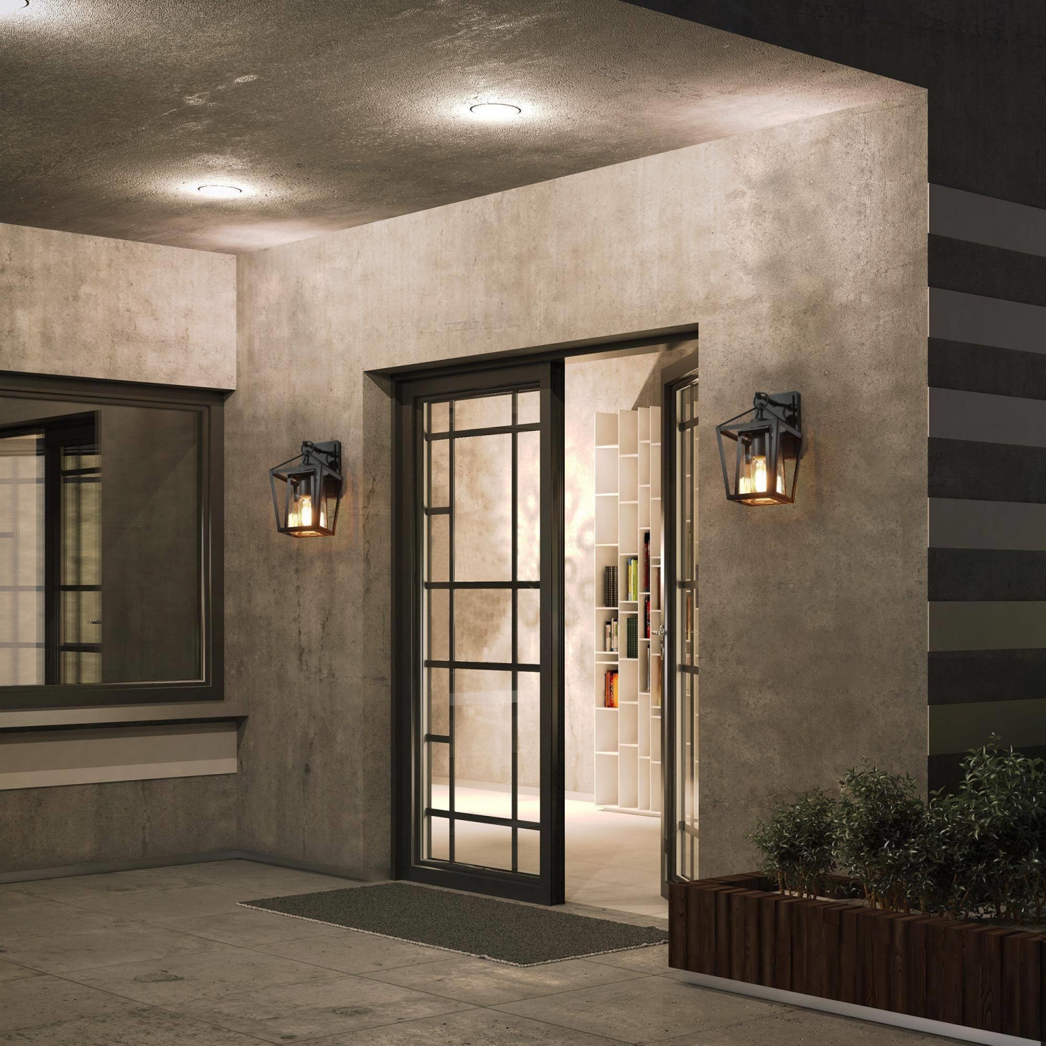 Modern Farmhouse Outdoor Wall Light, 1-Light Industrial Black Cage Outdoor Lantern Sconce with Clear Glass Shade