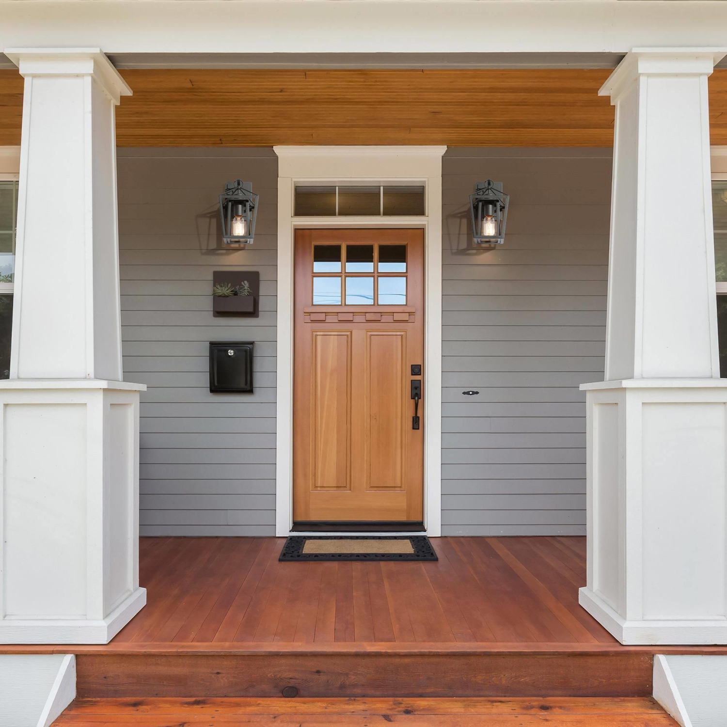 Modern Farmhouse Outdoor Wall Light, 1-Light Industrial Black Cage Outdoor Lantern Sconce with Clear Glass Shade