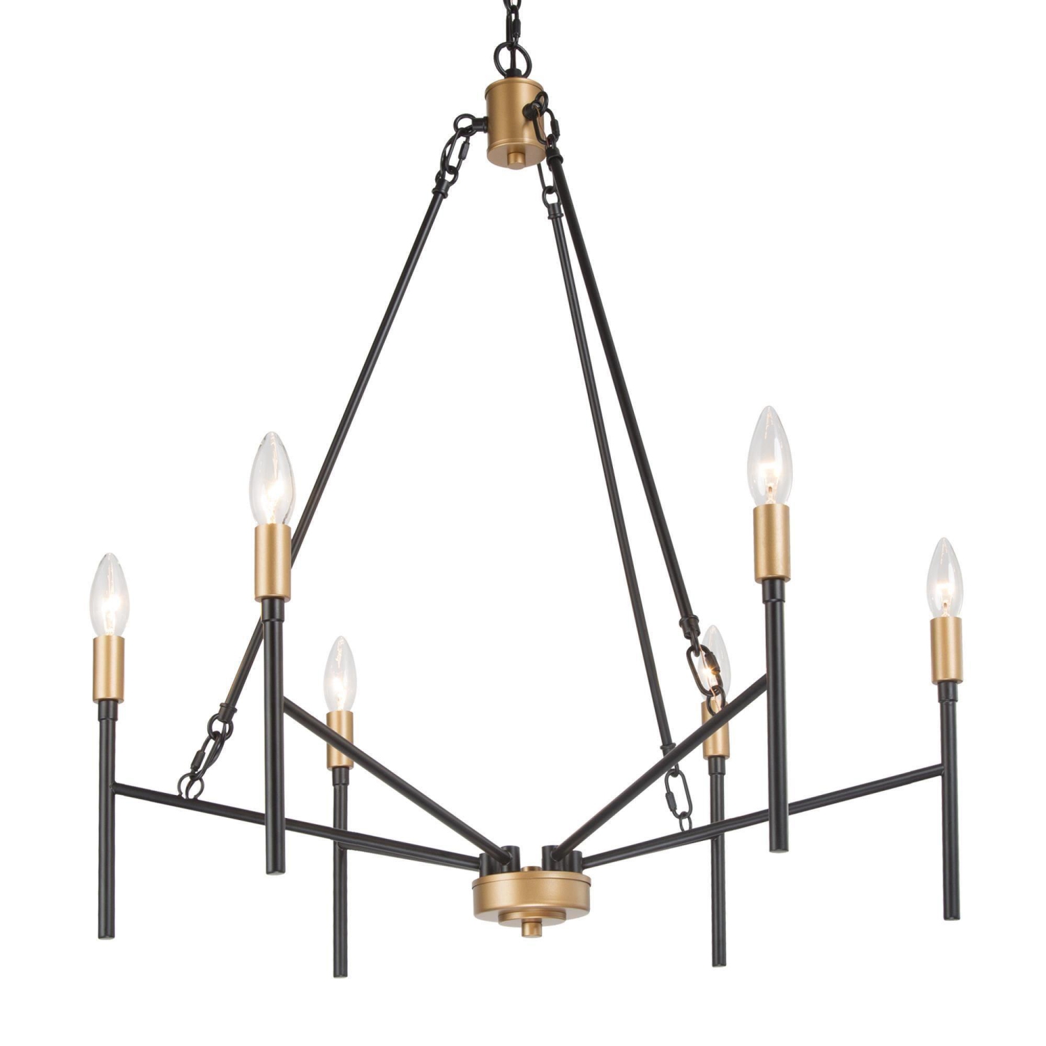 Modern Industrial Chandelier, 6-Light Black and Deep Gold Dining Room Chandelier with Classic Candle Style
