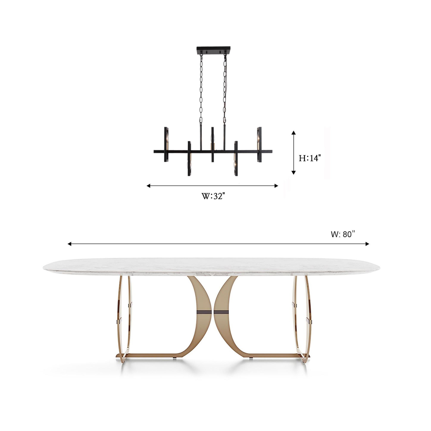 Modern Linear Kitchen Island Chandelier 5-Light Matte Black and Gold Chandelier Light for Dining Room