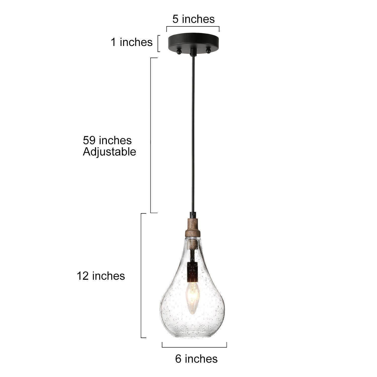 Lampe suspendue moderne de style champêtre en forme de goutte, plafonnier suspendu à 1 lumières en bois noir avec abat-jour en verre bosselé