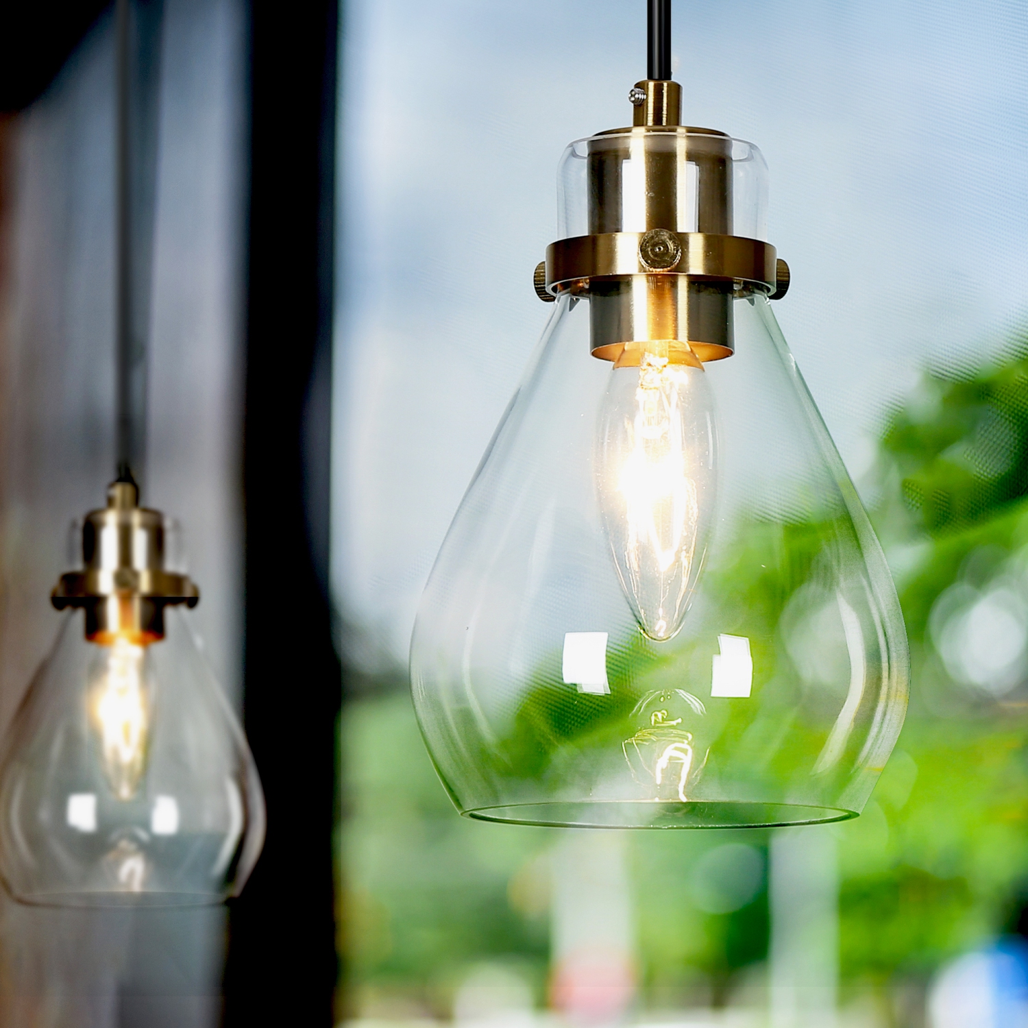 Modern Gold Kitchen Pendant Lighting, 1-Light Bell Clear Glass Hanging Ceiling Lighting for Kitchen Island