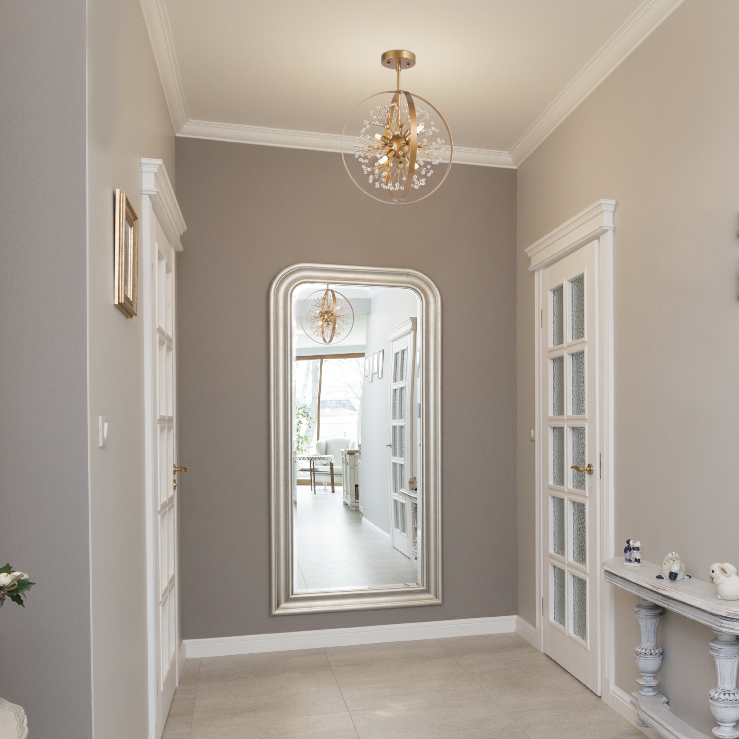 Plafonnier moderne rond pour chambre à coucher, lustre semi-encastré à 3 lampes avec perles de cristal