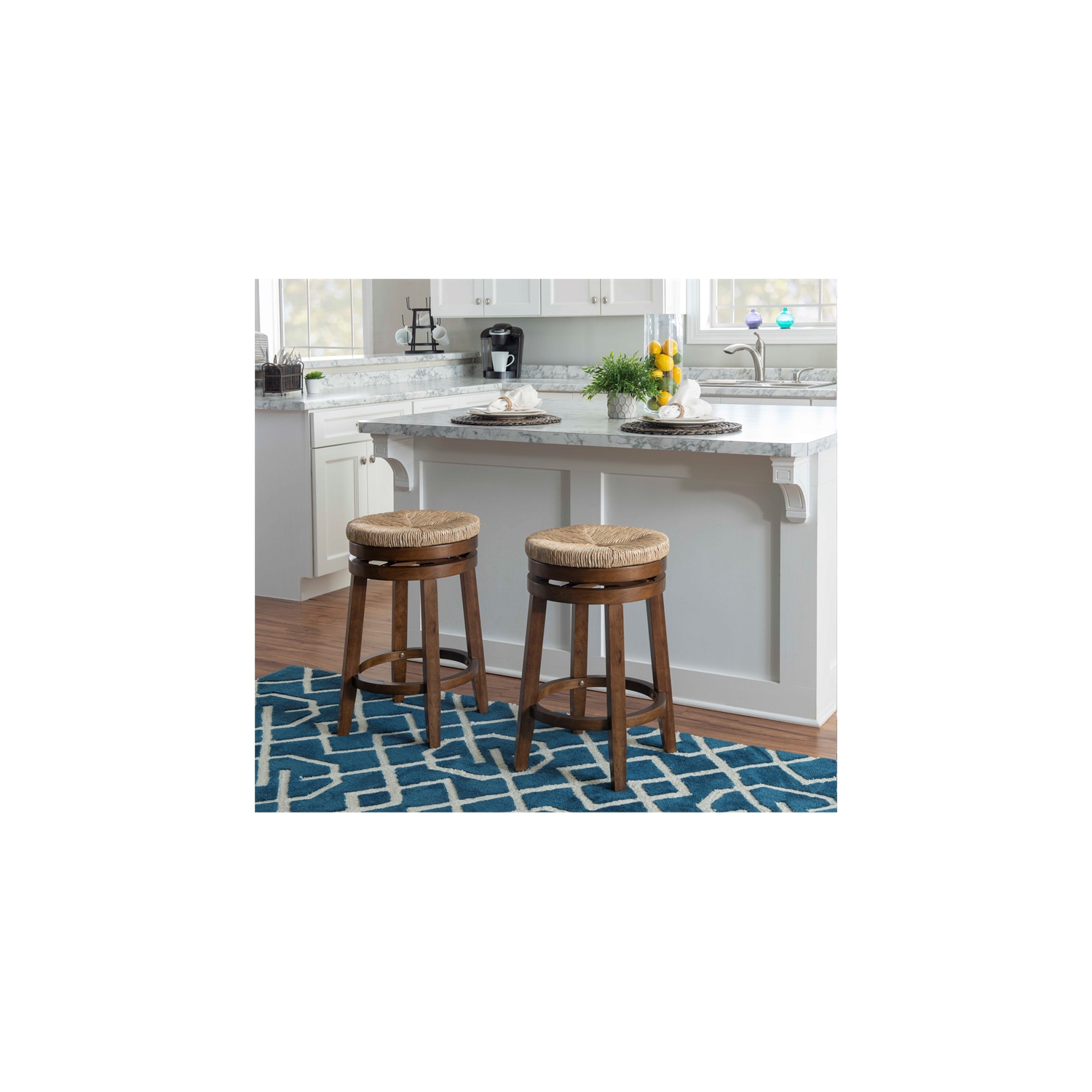 Pemberly Row Transitional 25" Wood Swivel Counter Stool in Walnut Brown