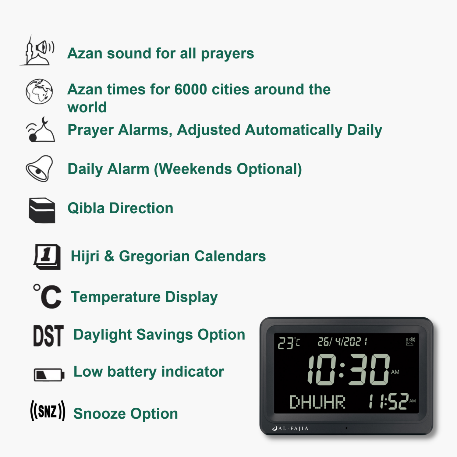 HORLOGE numérique murale/de bureau numérique 8 Azan Sounds d’AL-FAJia