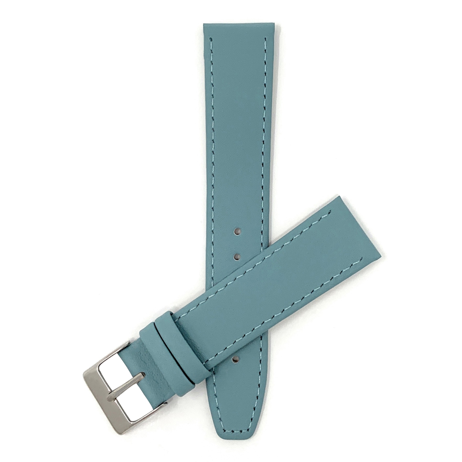 Bandini Classic Thin Leather Smart Watch Band Strap, Stitch For Samsung Galaxy Watch 46mm, Galaxy Watch 3 (45mm), Gear S3 Classic & Frontier - 22mm, Baby Blue / Silver Buckle