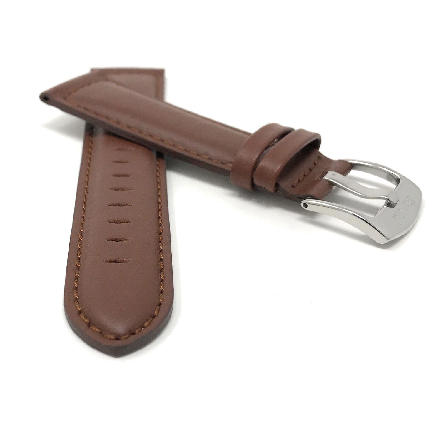 Bandini Mens Padded Leather Smart Watch Band Strap For Samsung Galaxy Watch 4, Galaxy Watch 3, Gear Sport, Active 2 & 1 - 20mm, Light Brown / Silver