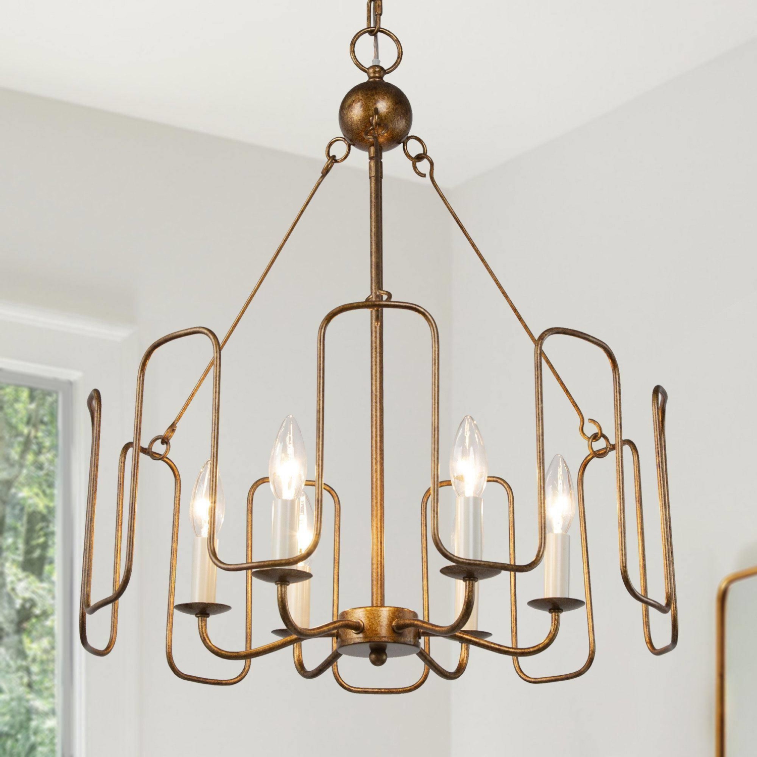 Rustic Dining Room Chandelier, 6-Light Antique Gold Hanging Ceiling Light for Living Room