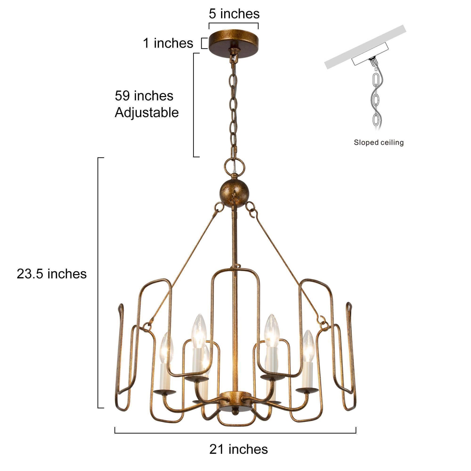 Rustic Dining Room Chandelier, 6-Light Antique Gold Hanging Ceiling Light for Living Room