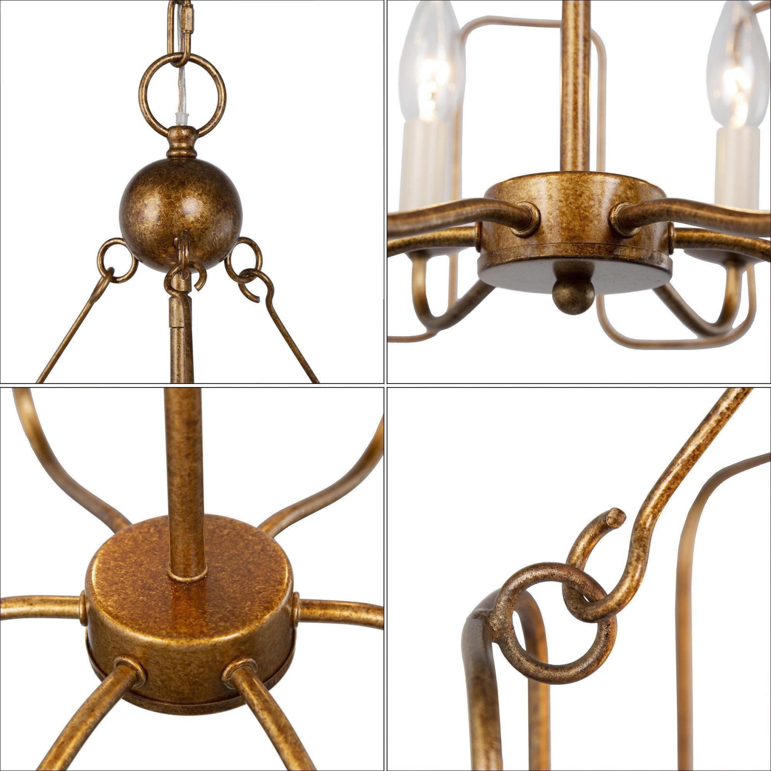 Rustic Dining Room Chandelier, 6-Light Antique Gold Hanging Ceiling Light for Living Room