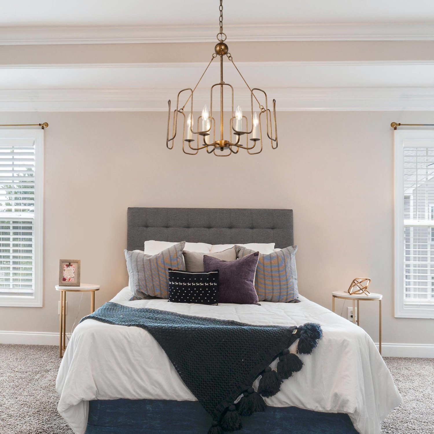 Rustic Dining Room Chandelier, 6-Light Antique Gold Hanging Ceiling Light for Living Room