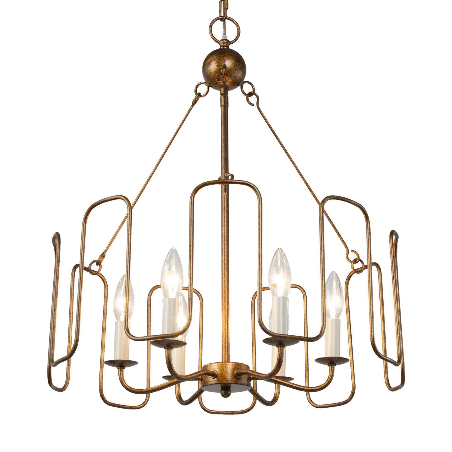 Rustic Dining Room Chandelier, 6-Light Antique Gold Hanging Ceiling Light for Living Room