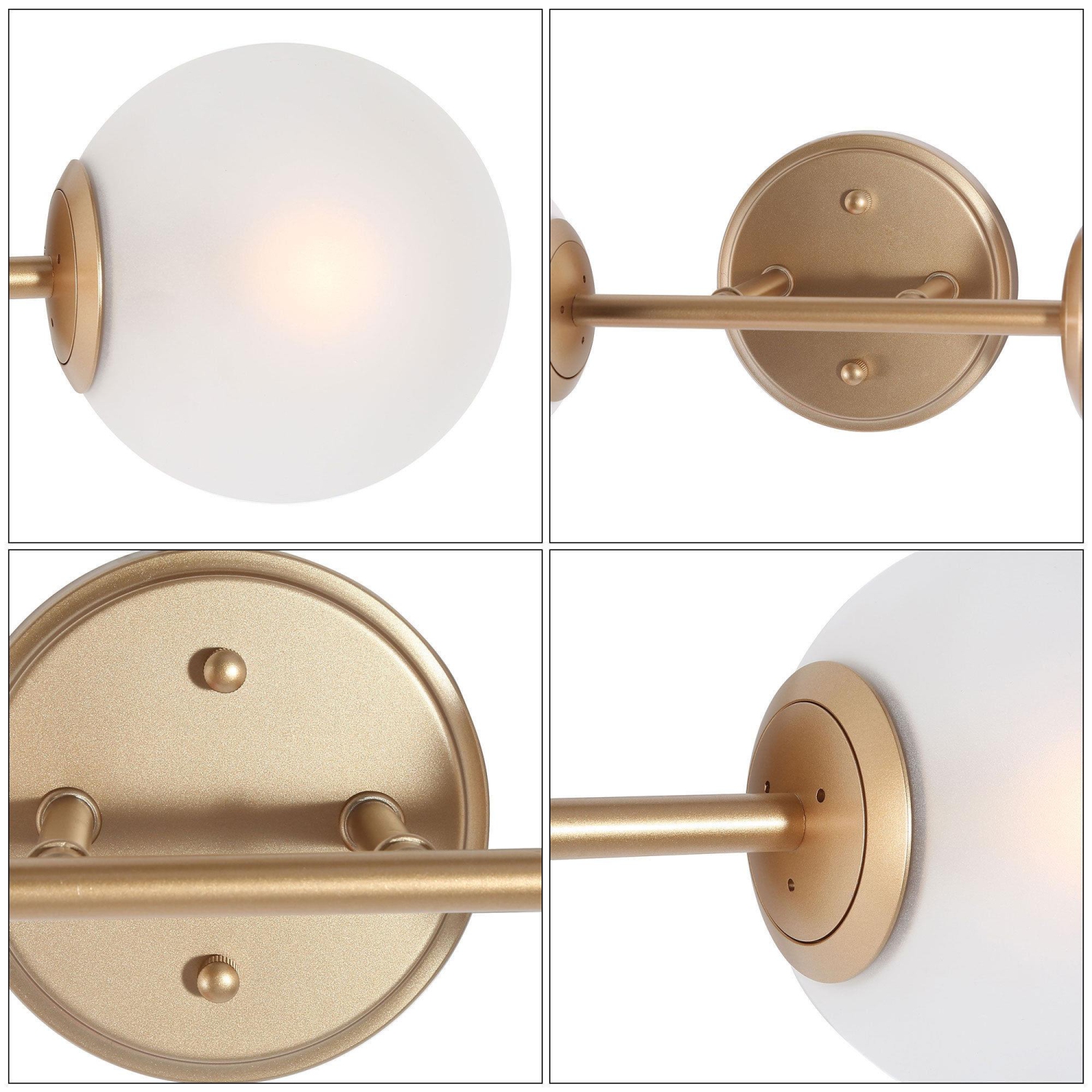 Modern Gold Wall Sconce Light, 2-Light Globe Bathroom Vanity Light Fixture with Frosted Glass Shades