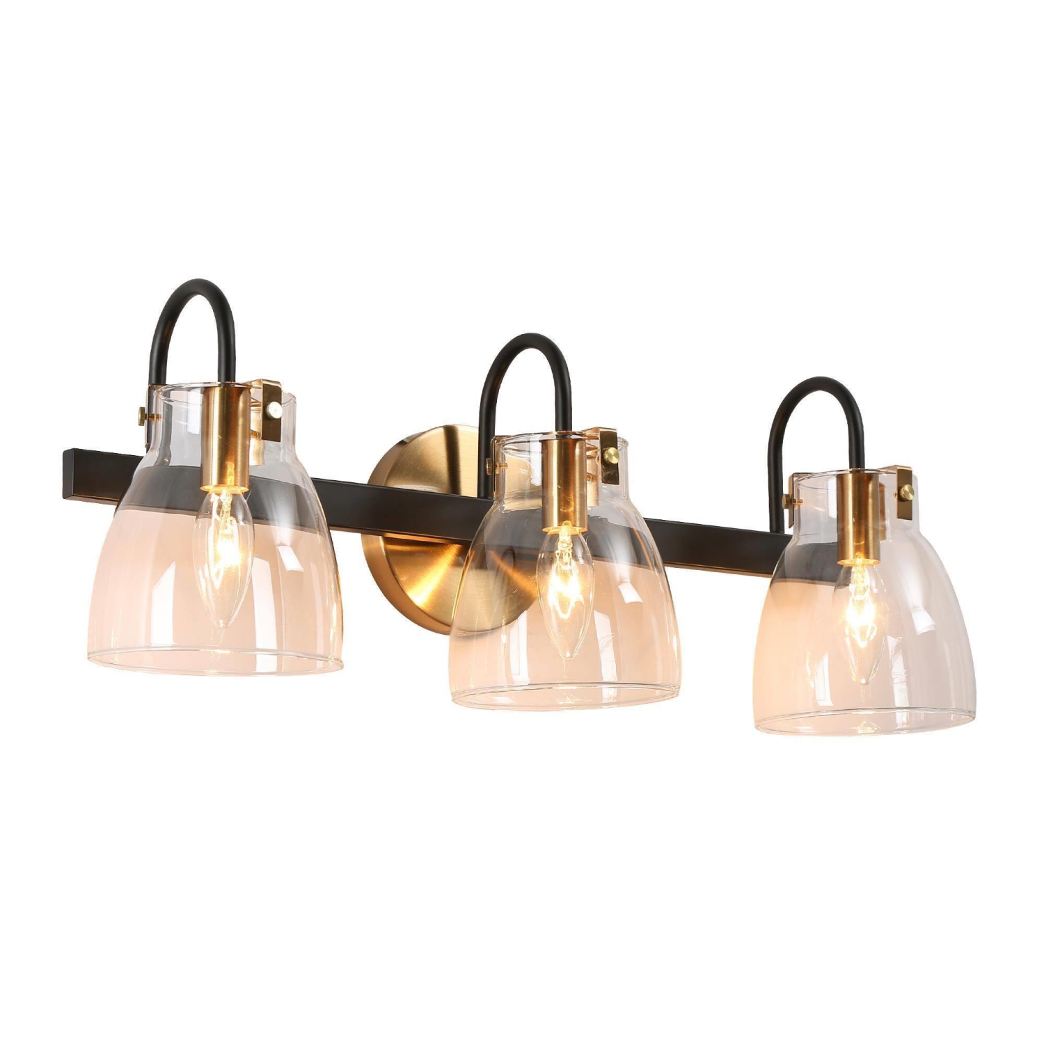 Modern Bathroom Vanity Light, 3-Light Gold and Black Wall Sconce with Clear Glass Shades