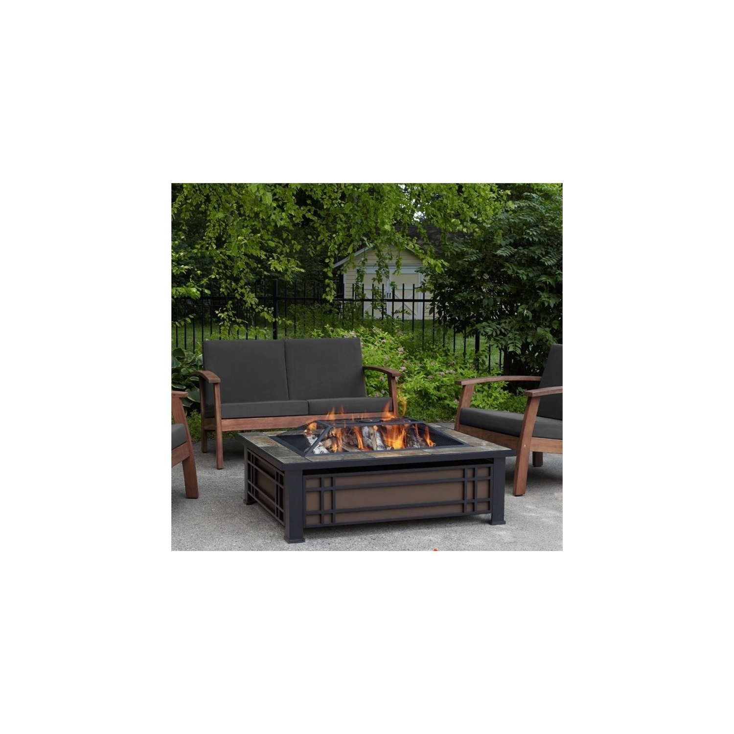 Bowery Hill Contemporary Wood Burning Fire Pit in Natural Slate Tile
