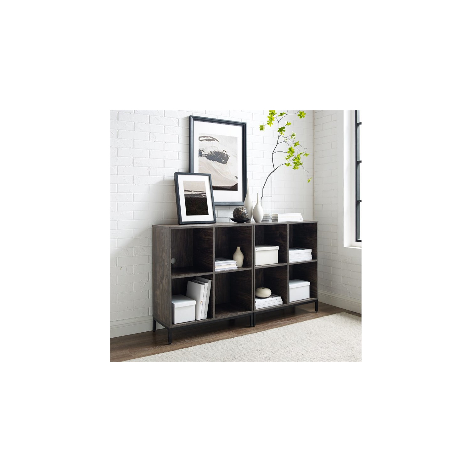 Crosley Jacobsen Industrial Record Storage Cube Bookcase in Brown Ash