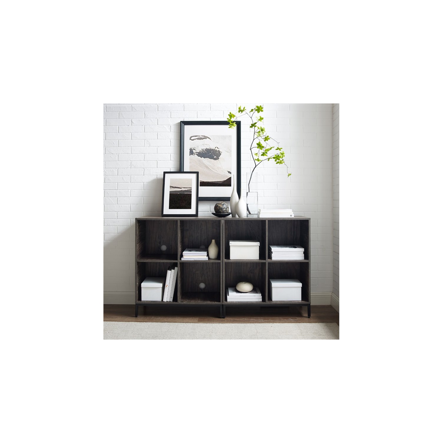 Crosley Jacobsen Industrial Record Storage Cube Bookcase in Brown Ash