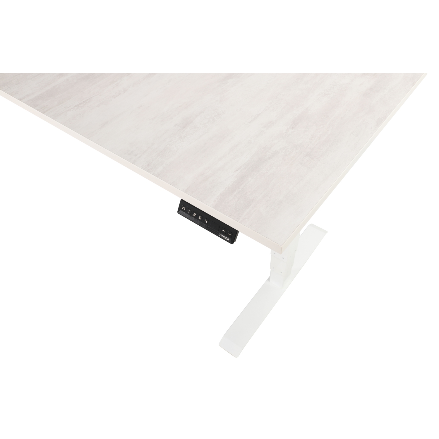 EFFYDESK Executive L-Shaped Height Adjustable Home Office Computer Standing Desk with Cable Management Tray Oak White on White Frame