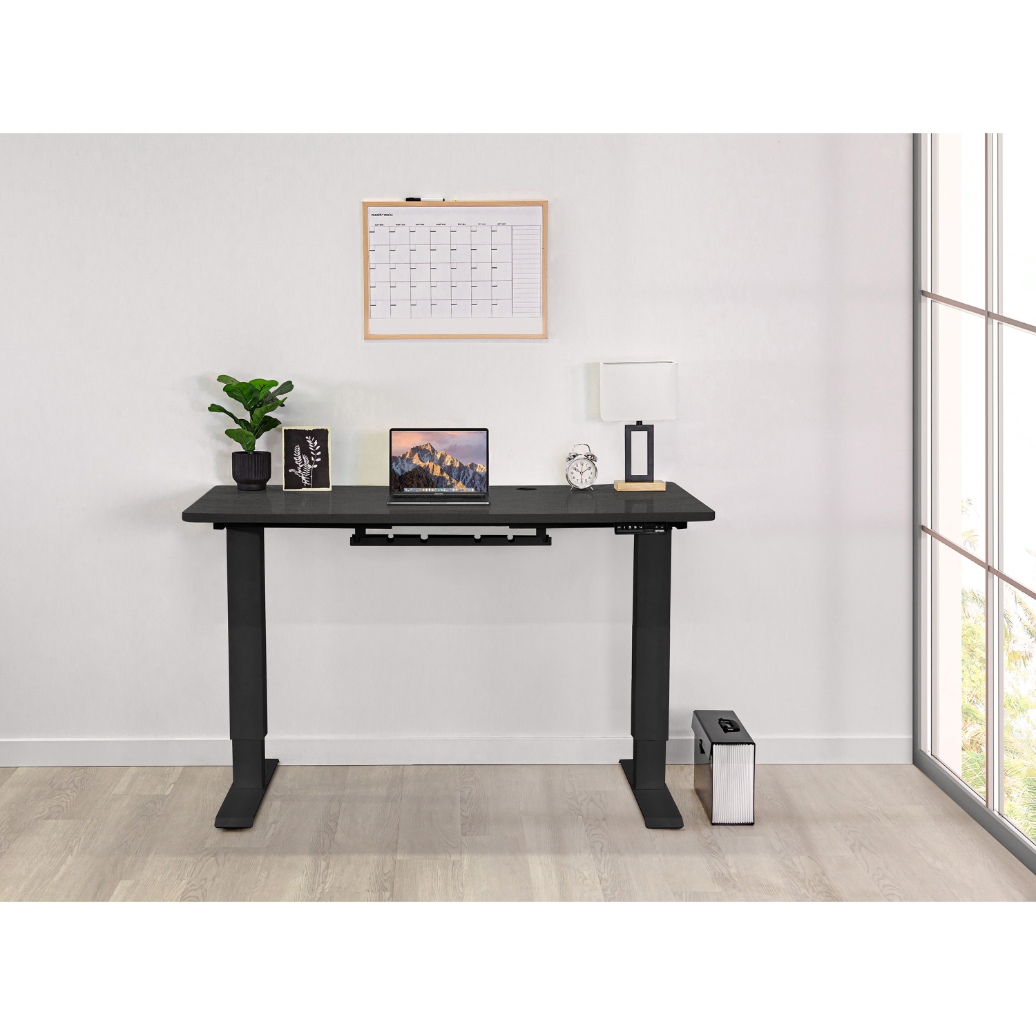 EFFYDESK Home Electric Height Adjustable Home Office Computer Standing Desk - Oak Black on Black Frame