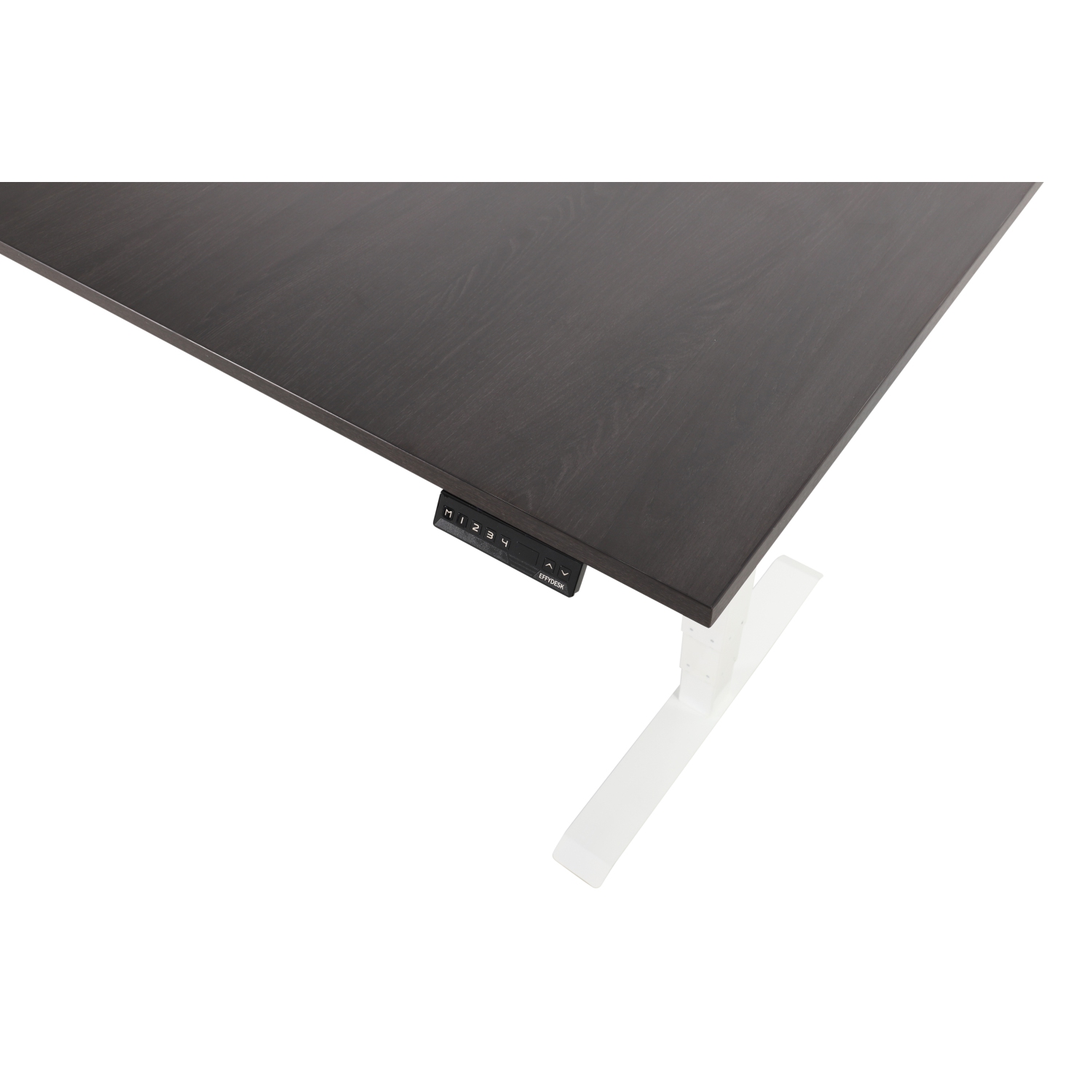 EFFYDESK Executive L-Shaped Height Adjustable Home Office Computer Standing Desk with Cable Management Tray Oak Black on White Frame