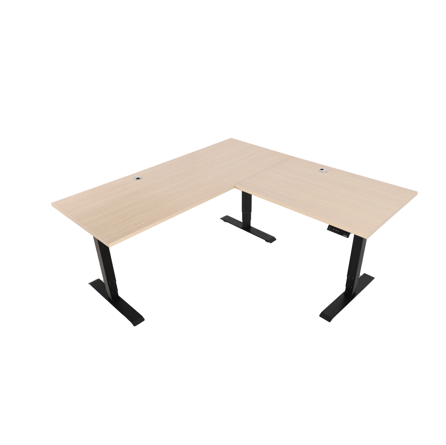 EFFYDESK Executive L-Shaped Height Adjustable Home Office Computer Standing Desk with Cable Management Tray Oak Wood on Black Frame