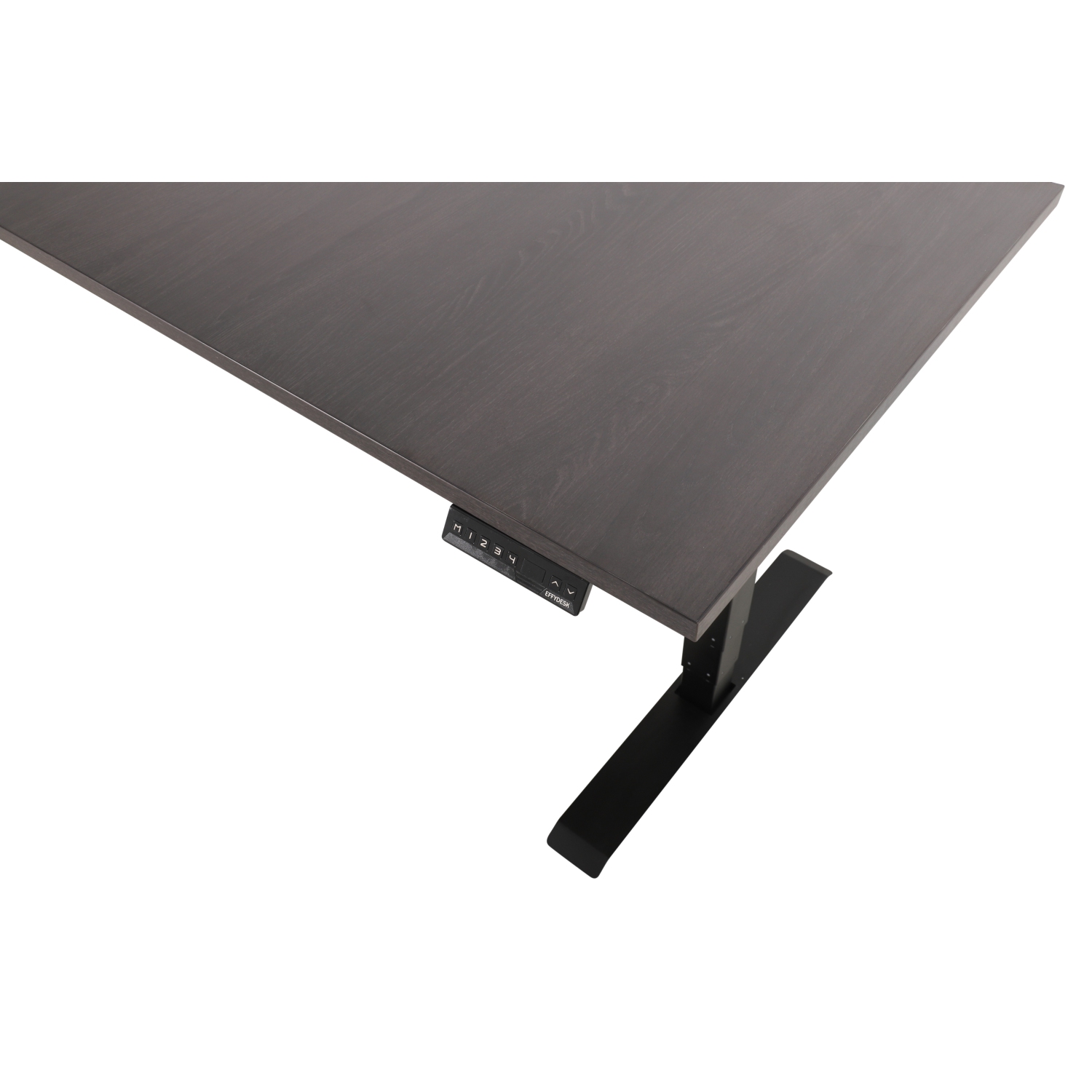 EFFYDESK Executive L-Shaped Height Adjustable Home Office Computer Standing Desk with Cable Management Tray Oak Black on Black Frame