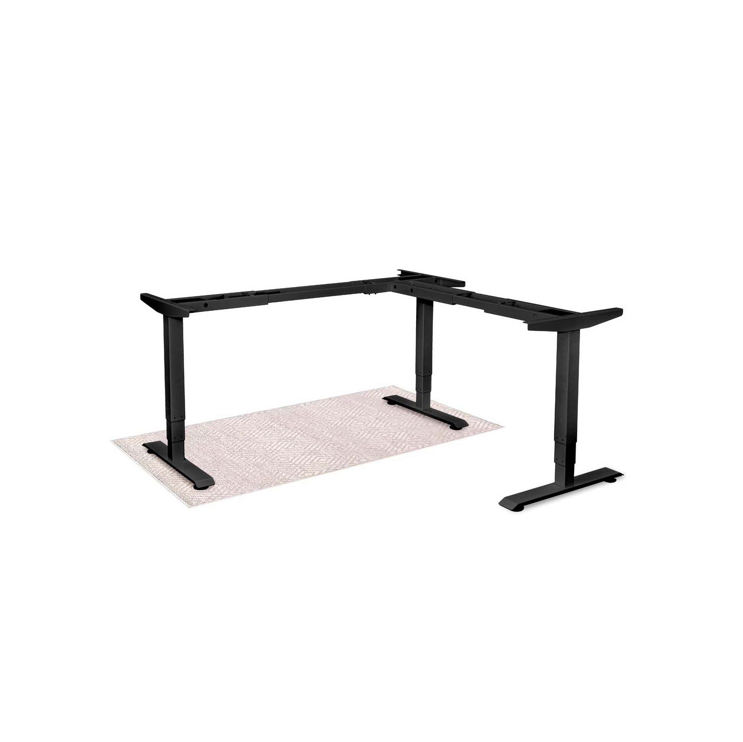 EFFYDESK Executive L-Shaped Height Adjustable Home Office Computer Standing Desk with Cable Management Tray Oak Black on Black Frame