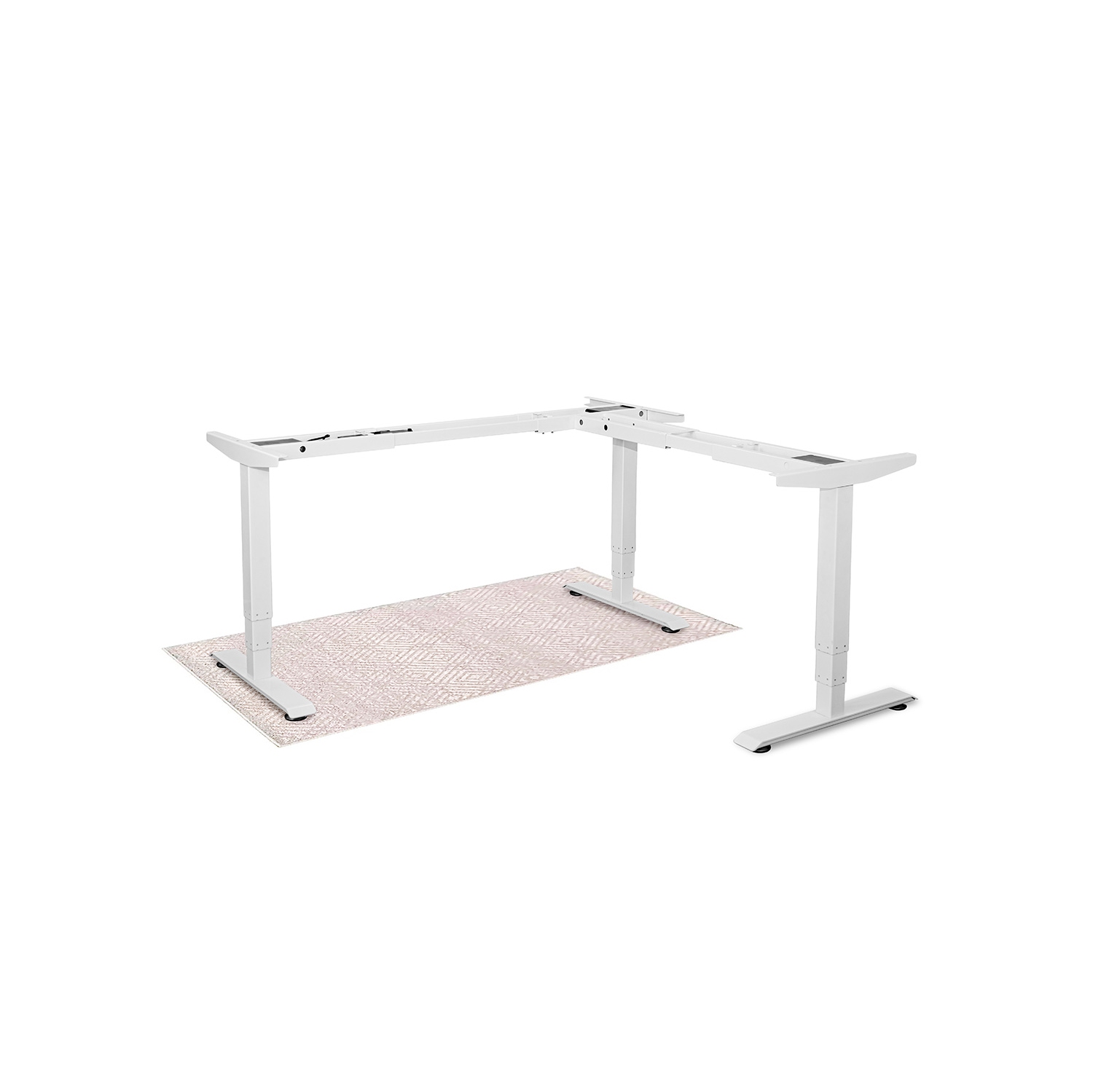 EFFYDESK Executive L-Shaped Height Adjustable Home Office Computer Standing Desk with Cable Management Tray Oak Wood on White Frame