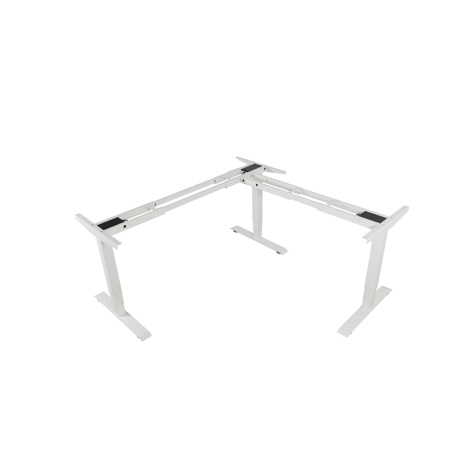 EFFYDESK Executive L-Shaped Height Adjustable Home Office Computer Standing Desk with Cable Management Tray Oak Wood on White Frame