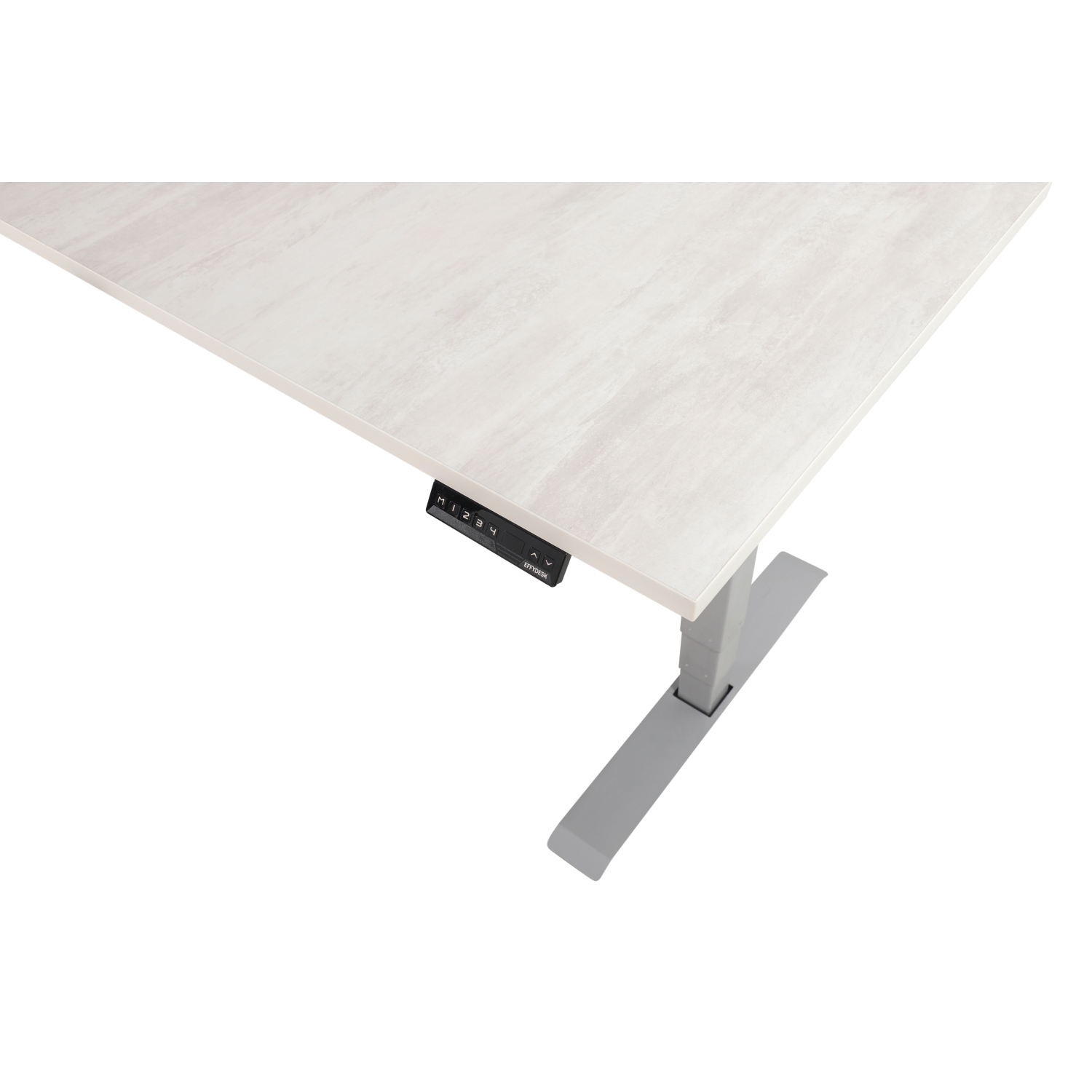 Bureau d’ordinateur à hauteur réglable en L avec plateau d’organisation des câbles chêne blanc sur cadre gris EFFYYDEK Executive