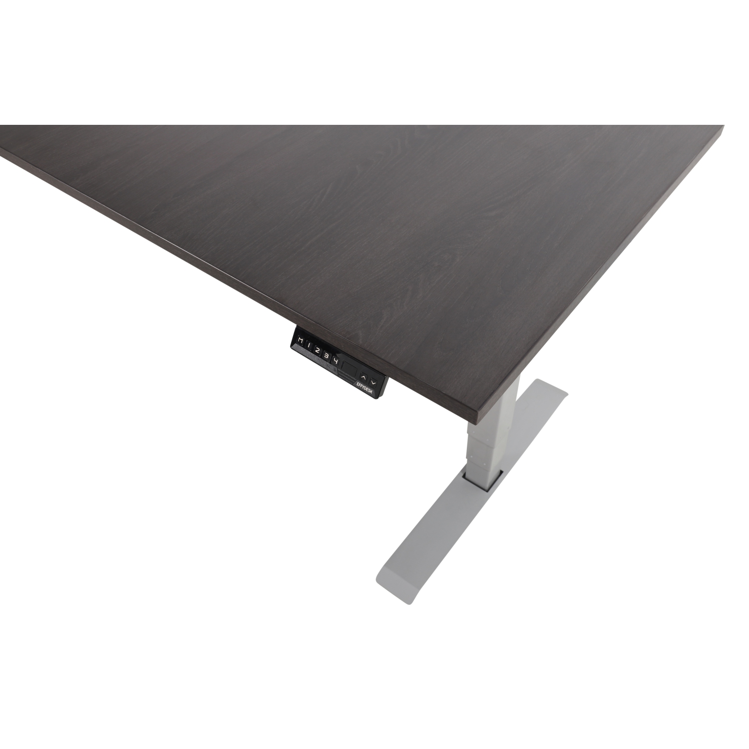 EFFYDESK Executive L-Shaped Height Adjustable Home Office Computer Standing Desk with Cable Management Tray Oak Black on Grey Frame