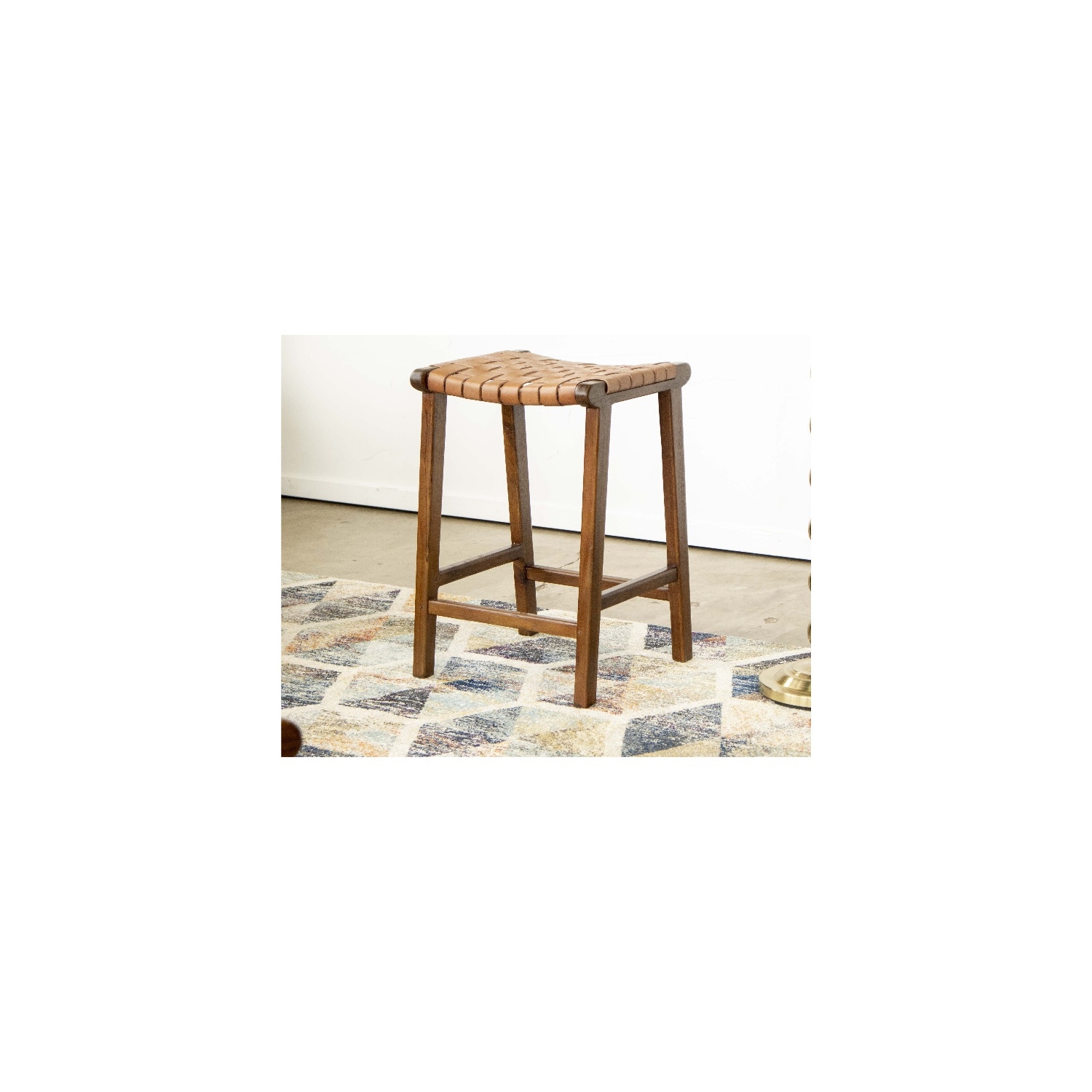 Rayong Mid-Century Modern Saddle Genuine Leather Counter Stool in Tan