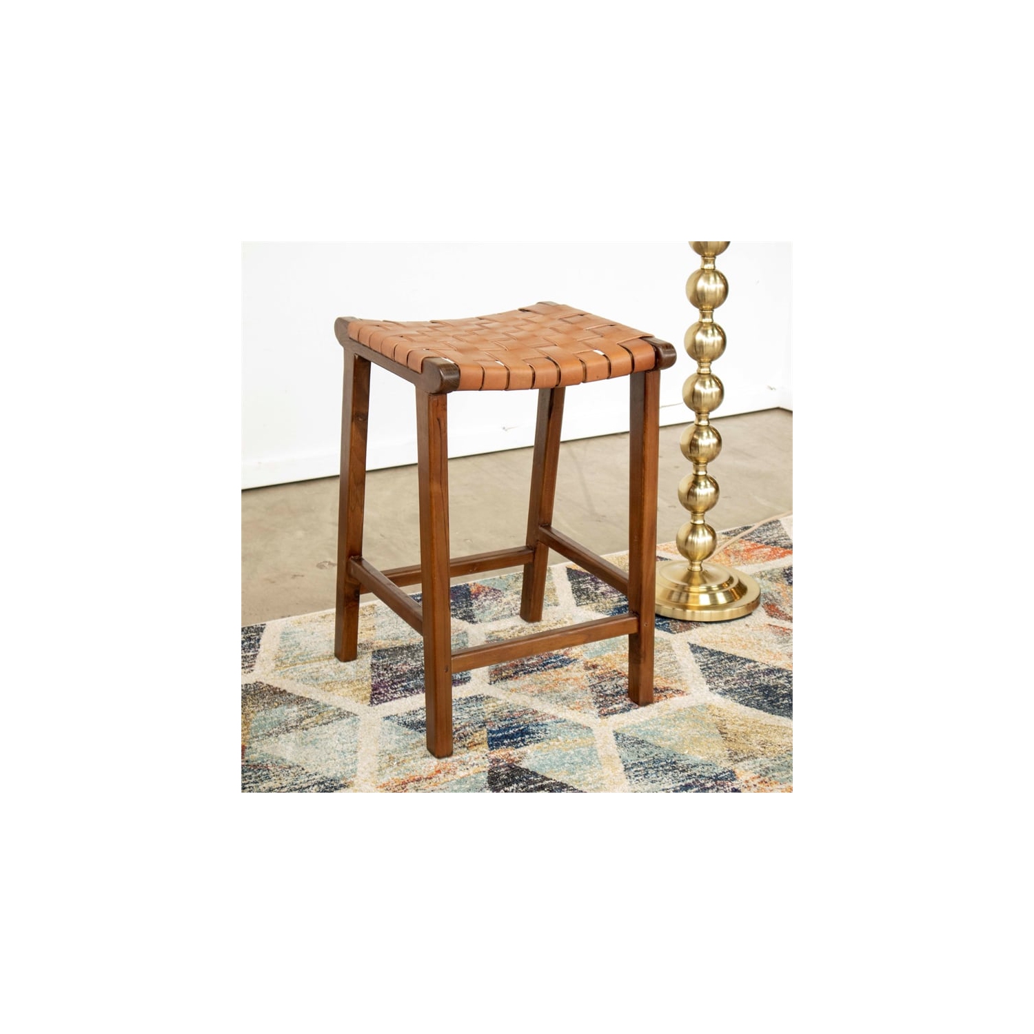 Rayong Mid-Century Modern Saddle Genuine Leather Counter Stool in Tan