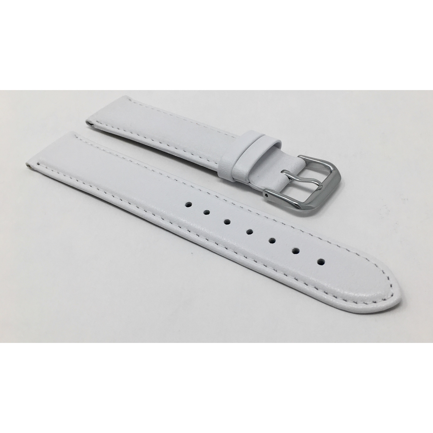 Bandini Womens Semi-Padded Leather Smart Watch Smart Watch Band Strap, Stitch For Mobvoi Ticwatch E, E3, C2 - 20mm, White / Silver Buckle