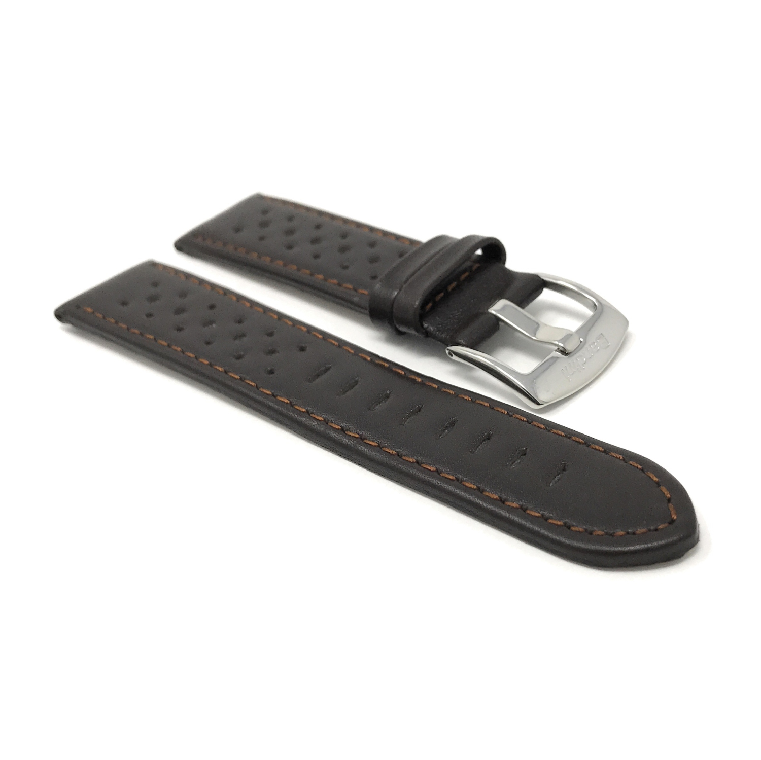 Bandini Bracelet de montre intelligente en cuir perforé pour hommes, style rallye pour Fossil Hybird HR Latitude - 24mm, Brun / Boucle Argentée