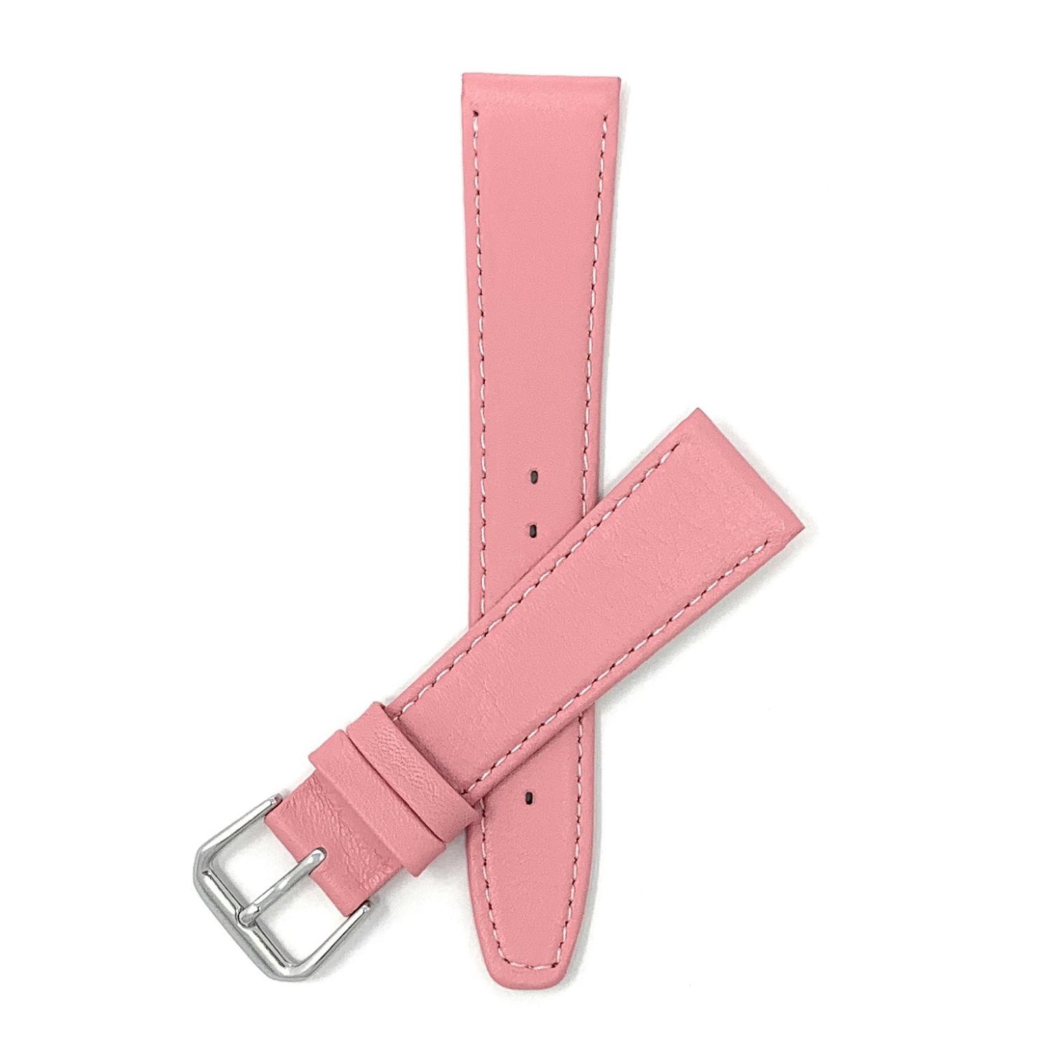 Bandini Classic Thin Leather Smart Watch Band Strap, Stitch For Withings Nokia Scanwatch, Steel HR 36mm, Move ECG - 18mm, Pink / Silver Buckle
