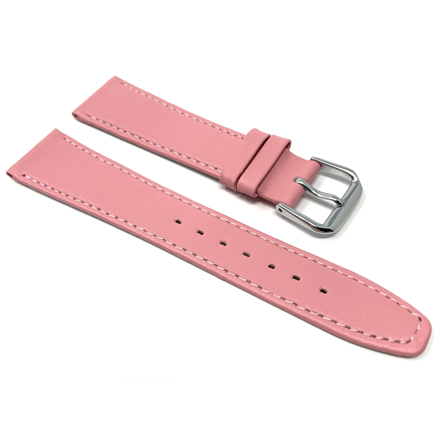 Bandini Classic Thin Leather Smart Watch Band Strap, Stitch For Withings Nokia Scanwatch, Steel HR 36mm, Move ECG - 18mm, Pink / Silver Buckle
