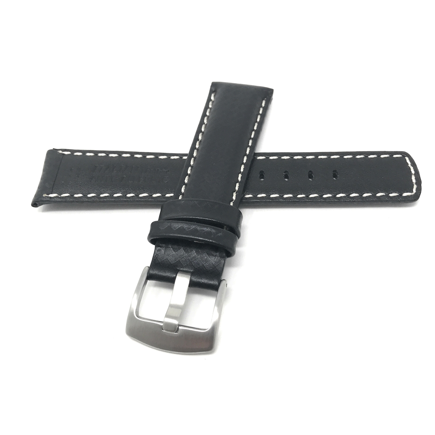 Bandini Mens Leather Carbon Fiber Pattern Smart Watch Band Strap For Amazfit GTR 47mm, GTR2, GTR 2e and Stratos - 22mm, Black / White / Silver Buckle