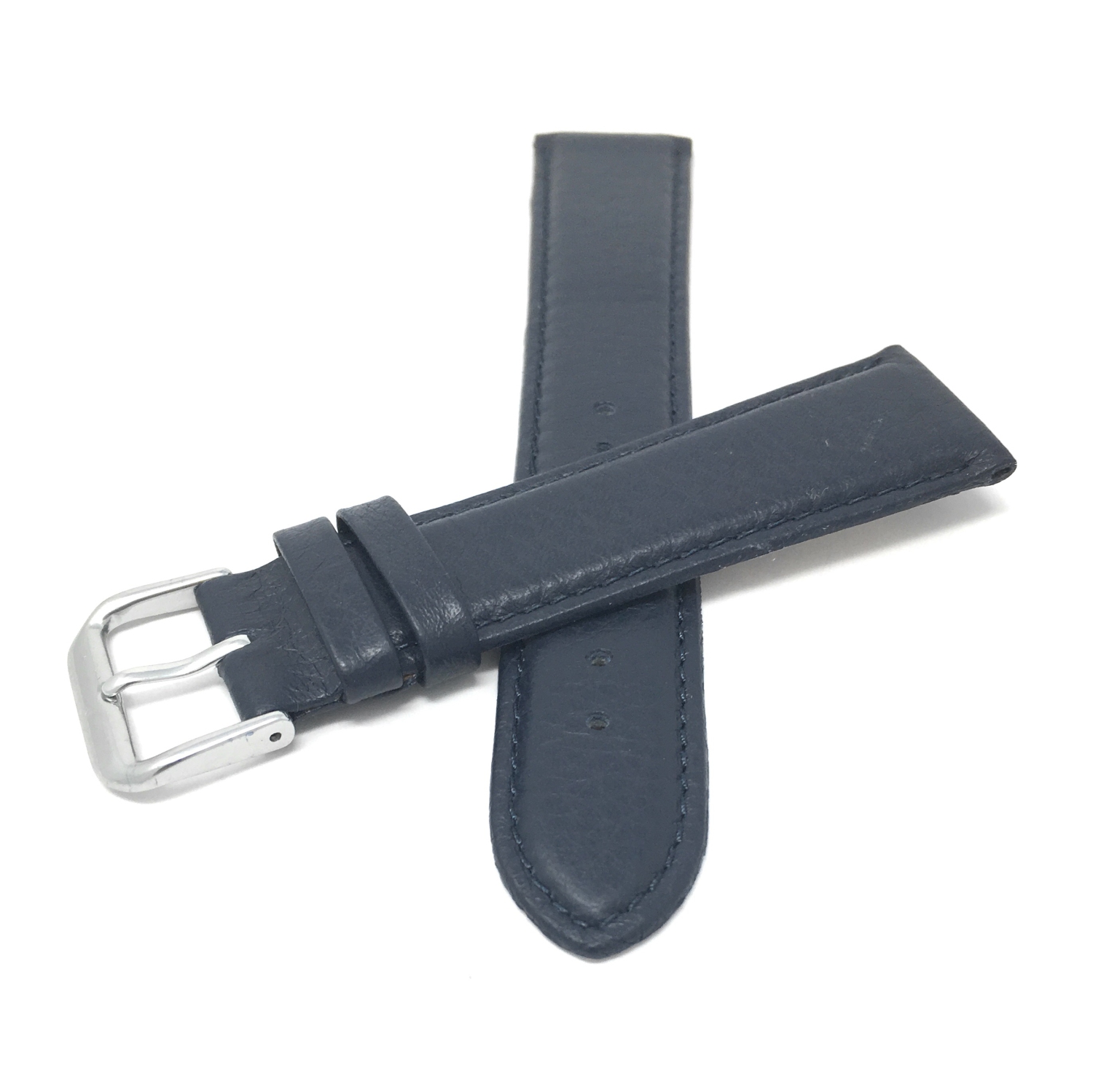 Bandini Bracelet pour montre intelligente en cuir semi rembourré pour femmes, surpiqué pour Mobvoi Ticwatch E, E3, C2 - 20mm, Bleu marine / Boucle