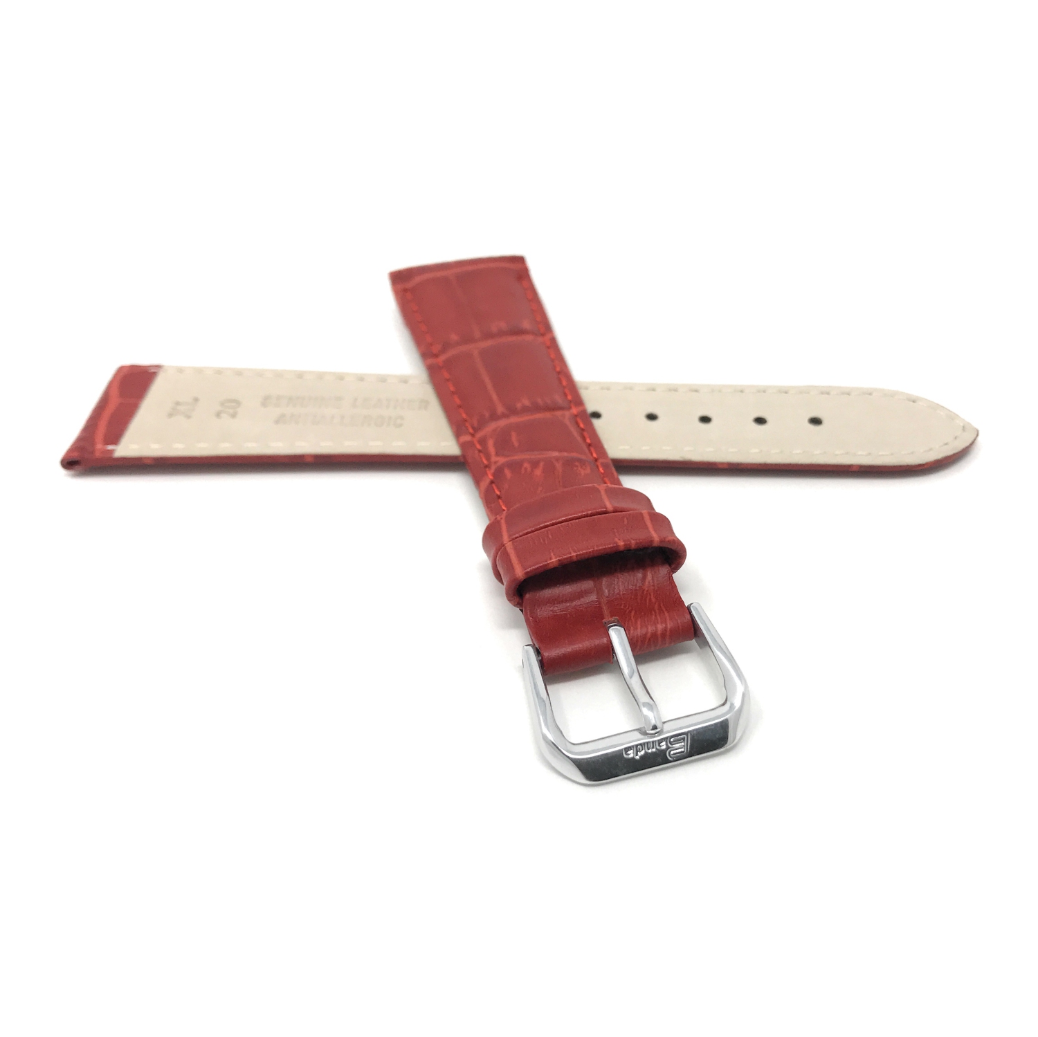 Bandini Womens Leather Alligator Pattern Smart Watch Band Strap For Michael Kors Access Runway - 18mm, Red / Silver Buckle