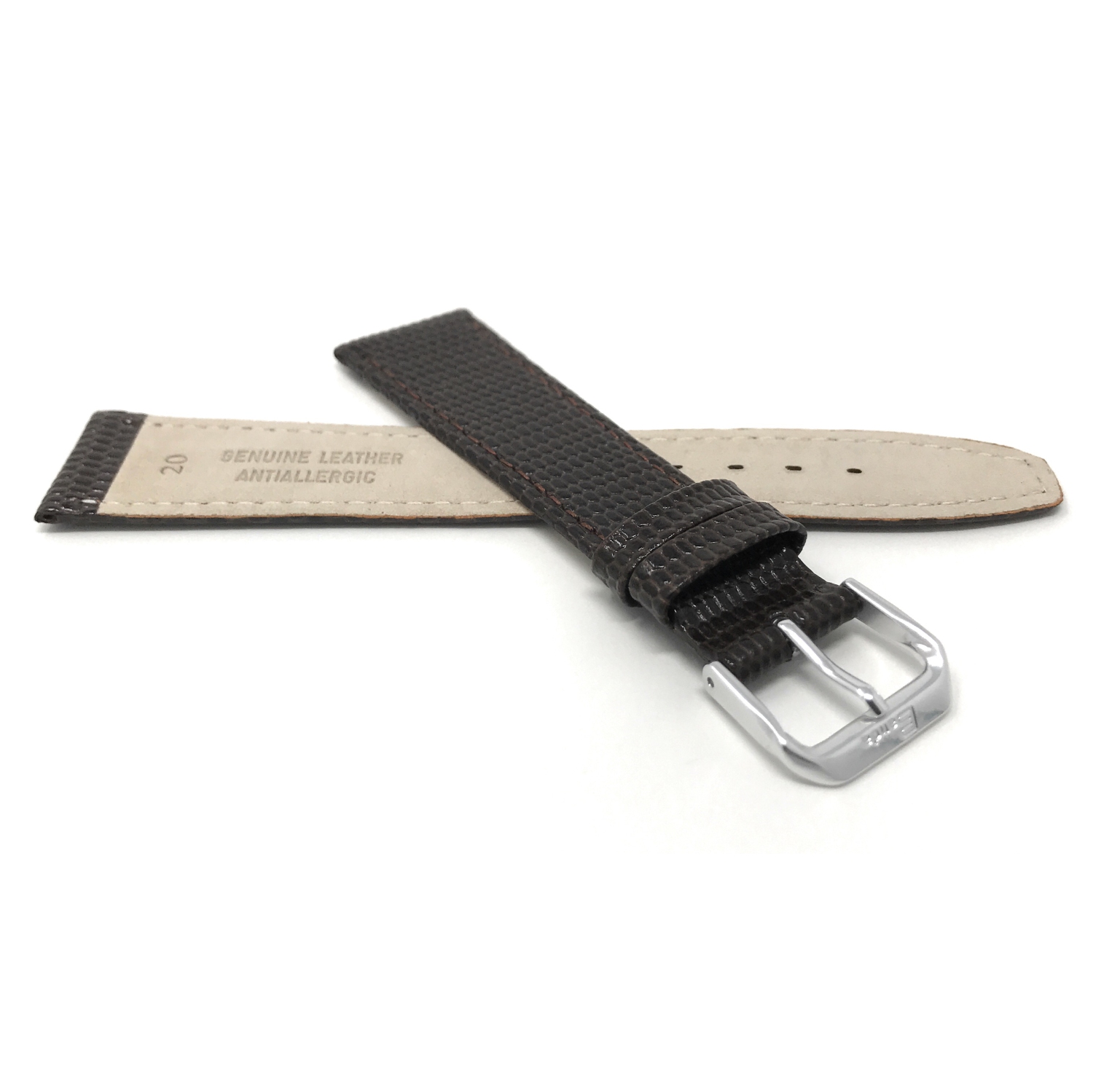 Bandini Womens Slim Leather Lizard Pattern Smart Watch Band Strap For Michael Kors Access Runway - 18mm, Brown / Silver Buckle