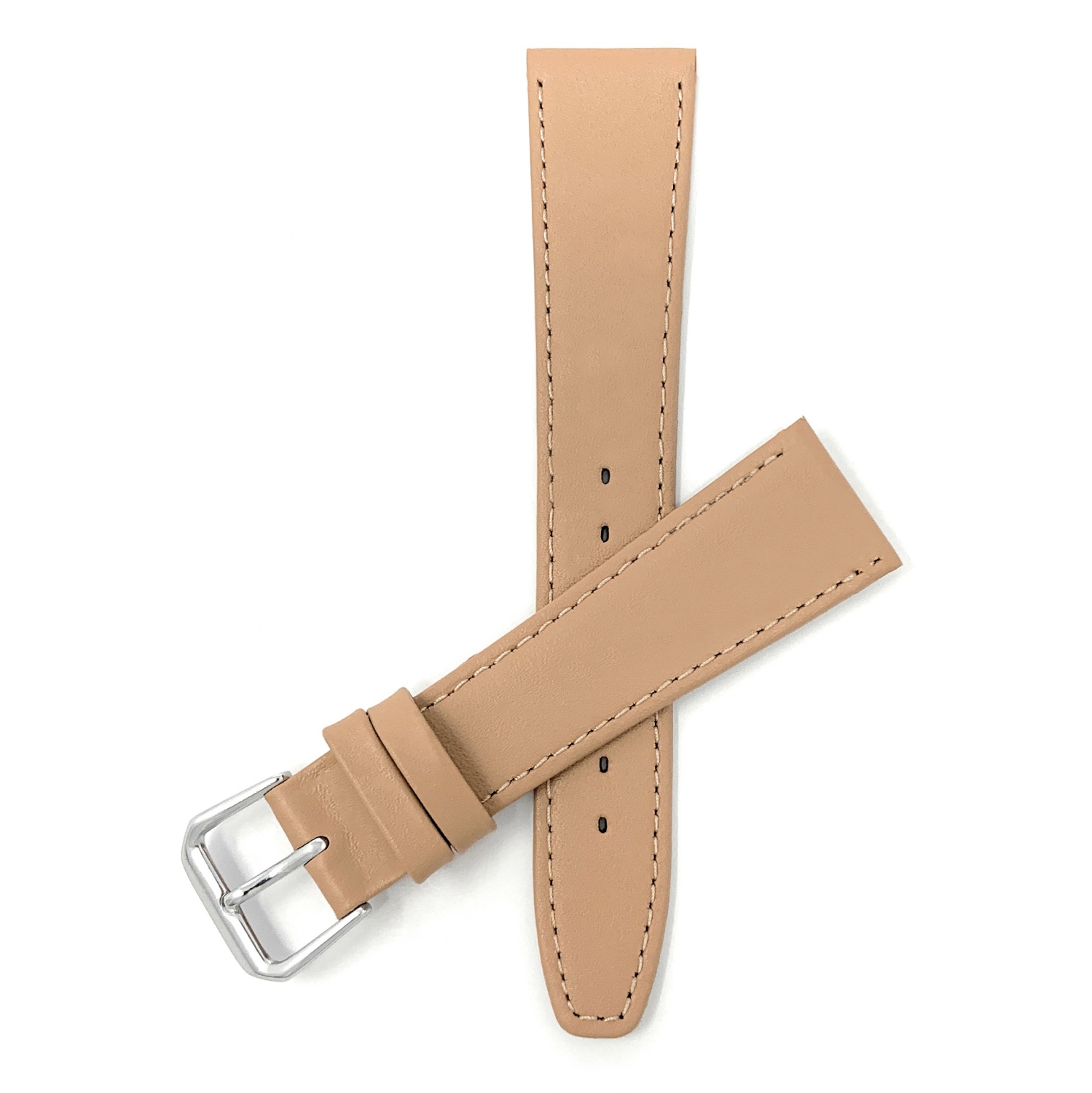 Bandini Classic Thin Leather Smart Watch Band Strap, Stitch For Amazfit Bip, U, S, Lite, GTR 42mm, GTS - 20mm, Dark Beige / Silver Buckle